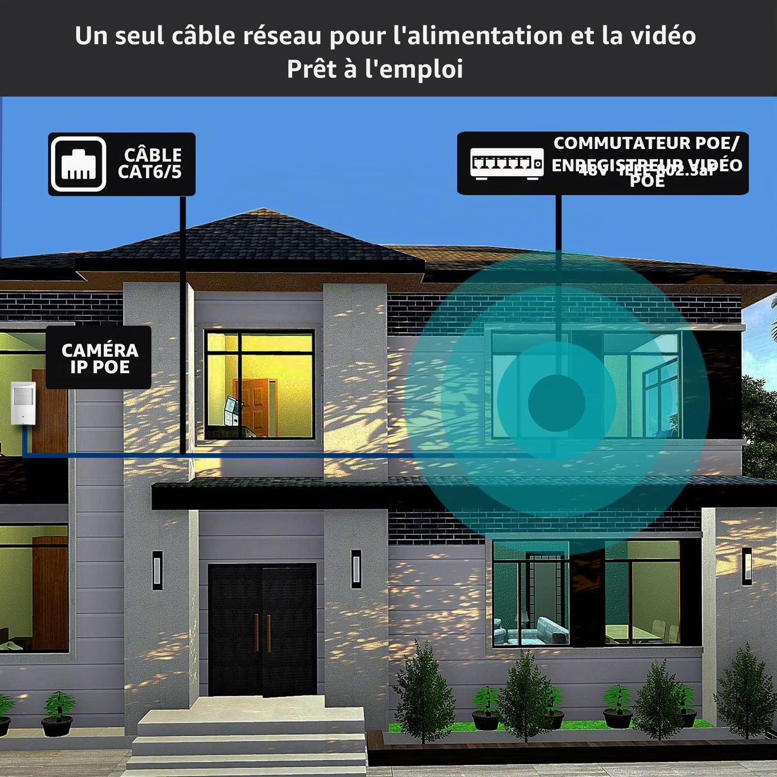 WiTi Caméra IP PoE 1080p Full HD 2 MP Pinhole Caméras PIR avec Microphone intégré Audio et LED infrarouges Invisibles, Fonctionne pour Les systèmes de Surveillance de sécurité NVR Ethernet H.265
