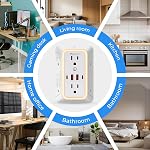 Chargeur mural de bandes de puissance à montage mural 6 Sortie 4 USB Ports (5V, 2.4A, 12W) et lumière de nuit 3-Sided Bande d'alimentation avec adaptateur Outlets espacés - Protecteur multi-dépannage pour le bureau intérieur