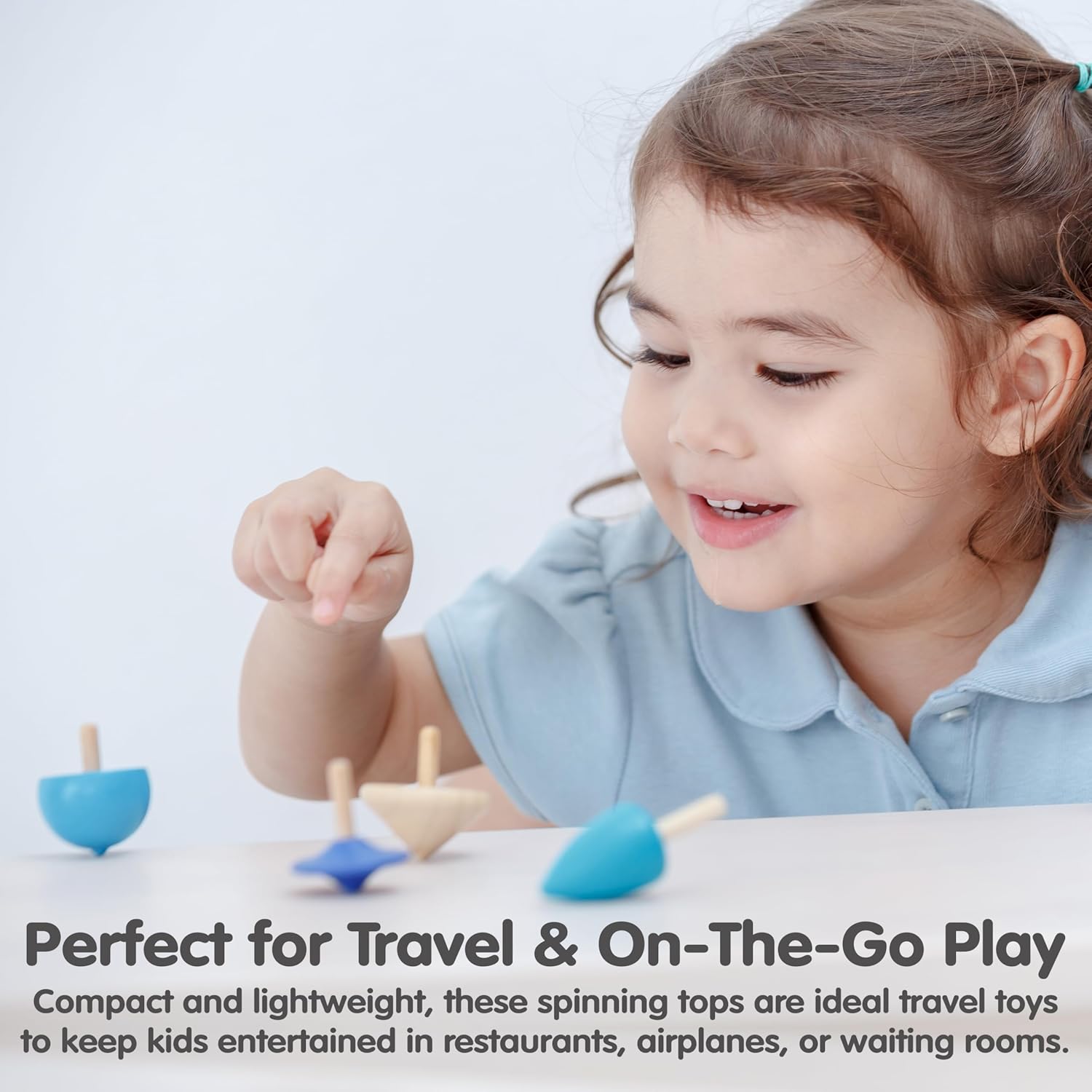 PlanToys® Mini Wooden Spinning Tops Set | 4 Colorful Eco-Friendly Montessori Toys for Toddlers | Travel Toys for Kids | Sensory Fidget Toys for Focus & Coordination 4 Small Spinning Top image 7