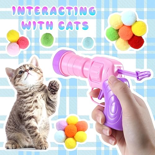 Miniatura 3 de 102 piezas de pistola lanzadora de bolas para gatos, bolas de gato, incluye 100 bolas coloridas de felpa para gatos y 2 emocionantes lanzadores,