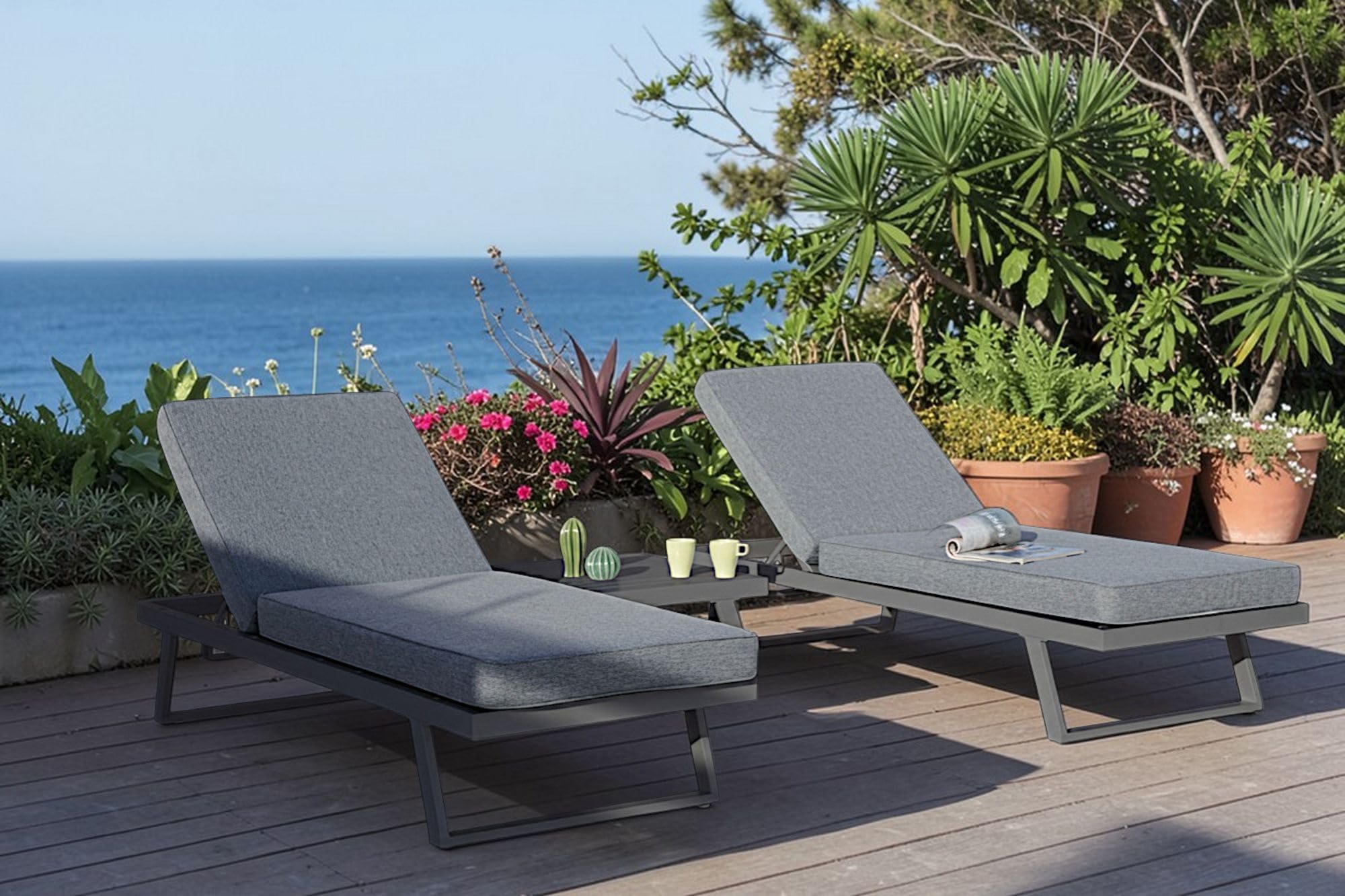 ALEOS. Gartenlounge Lounge aus Aluminium Multifunktionslounge Loungeecke Lounge Set Loungegarnitur Sitzgruppe Doppelliege Sofagarnitur Cancun grau anthrazit mit bequemen Kissen