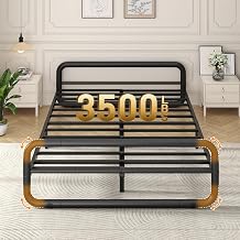CSZZD Metal Queen Bed Frame, Queen Size Platform Bed Frames with Under Bed Storage, Heavy Duty Black Bed Frame Queen Size with Curved Design, Easy Assembly, No Box Spring Needed