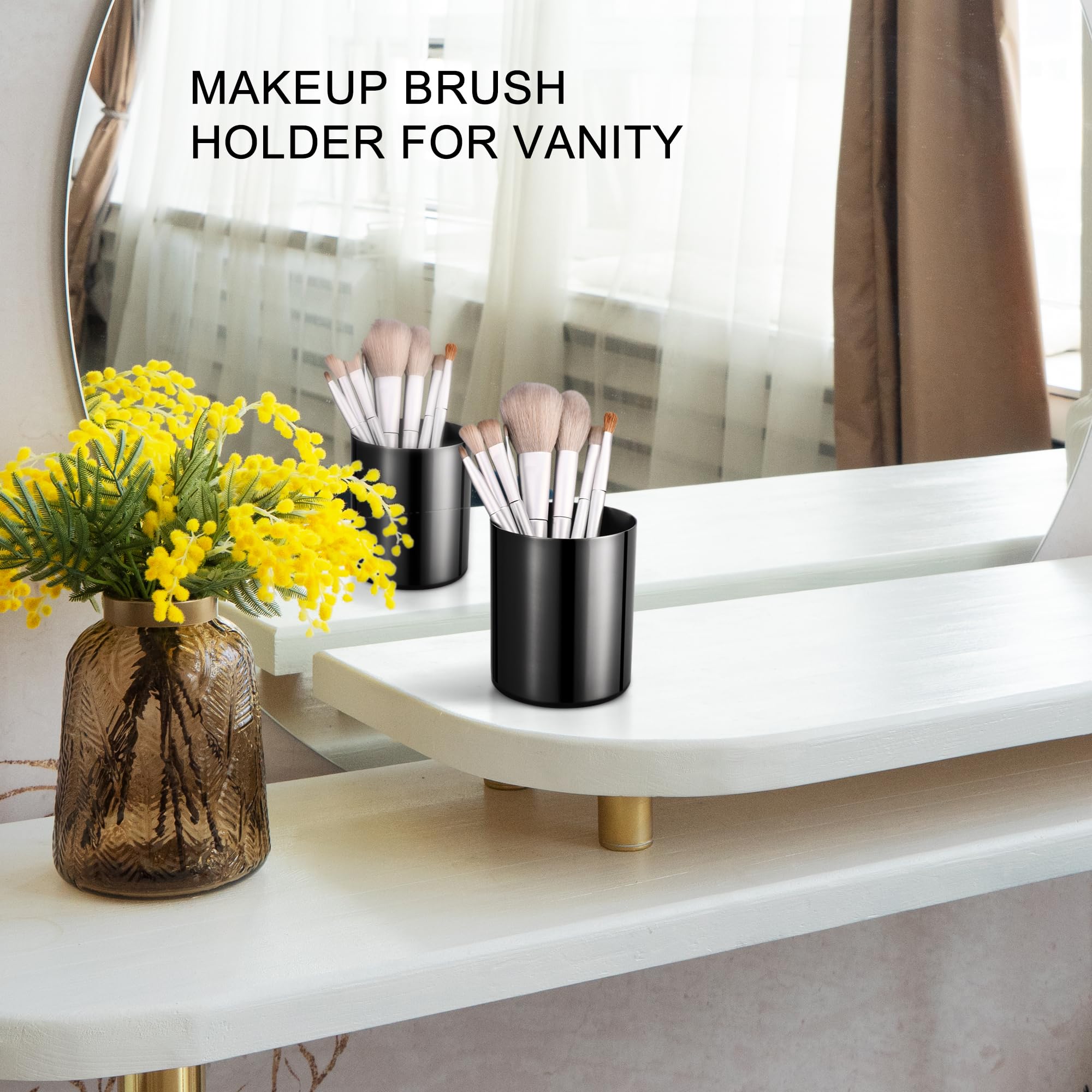 Round 304 Stainless Steel Pen Holder,Desk Stationery Organizer,Makeup Organiser Brush Holder,Vanity Desktop Bathroom Countertop Accessories.Mirror-polished & vacuum-coated,Resistant to Fading.Black - Image 4