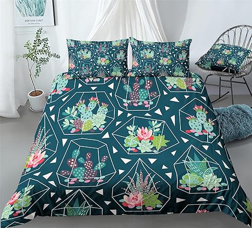 Miniatura 1 de Juego de funda de edredón de cactus y plantas suculentas de cactus para niñas y niños, juegos de cama de 234 piezas, fundas de edredónsábanasfundas