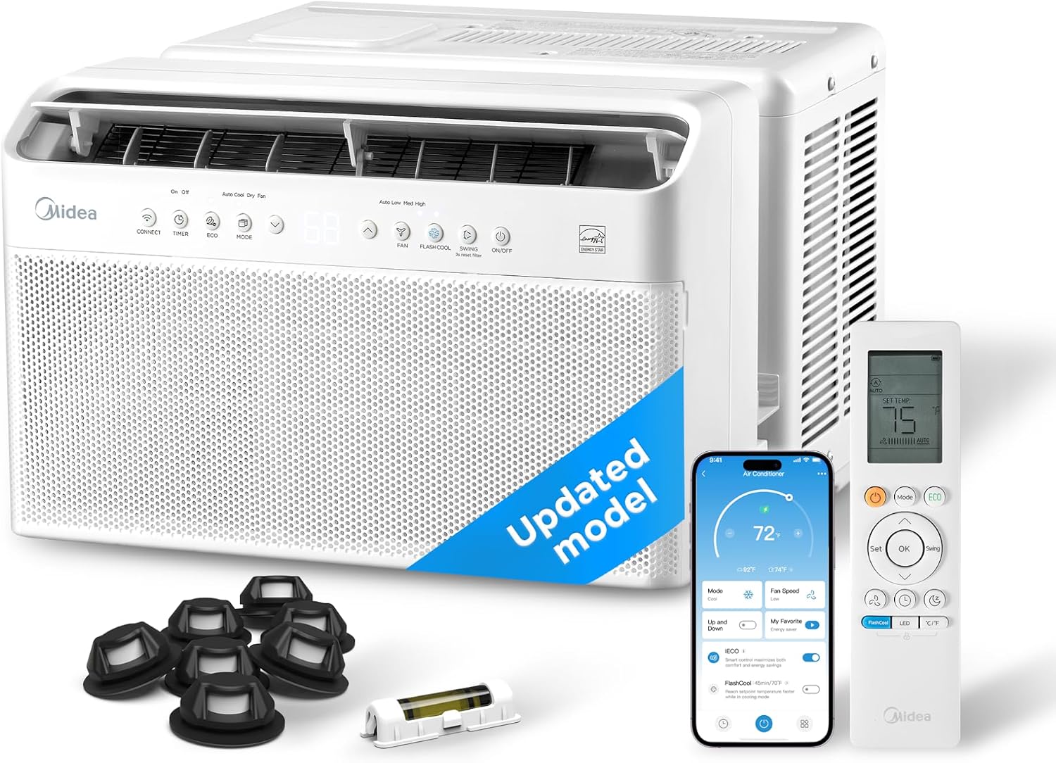 8,000 BTU U Shaped Smart Inverter Window Air Conditioner - Cools 350 Sq Ft, Ultra Quiet with Open Window Flexibility - Alexa/Google Assistant Compatible - 37% Energy Savings, Remote (Updated) | Cools 350 Sq Ft, Ultra Quiet with Open Window Flexibility - Alexa/Google Assistant Compatible - 37% Energy Savings, Remote