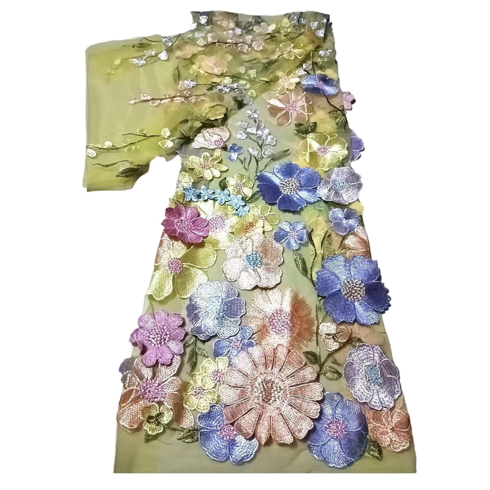 BBTISG 3D Embroidered Flowers Lace Fabric, 130 * 91cm Vintage Lace Fabric Embroidery Applique Ribbons for DIY Wedding Dress Craft Home Decor (T)