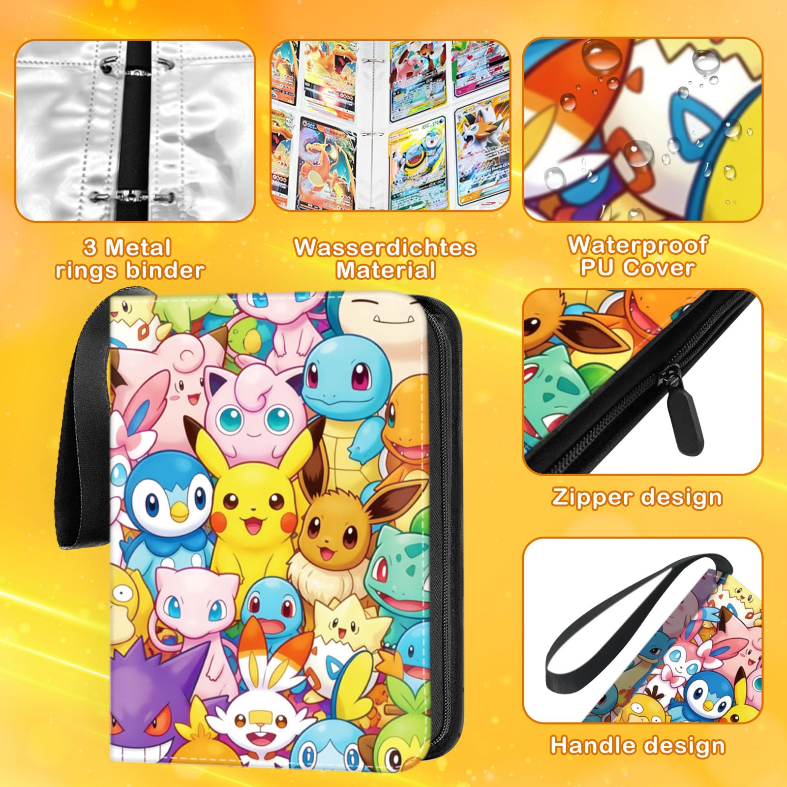 Álbum para cartas coleccionables, álbum de 4 bolsillos de cuero PU, álbum para cartas con capacidad para 400 cartas, 50 páginas, impermeable, carpeta para tarjetas, libro organizador, funda para
