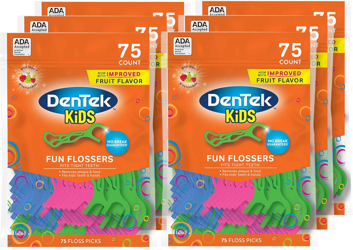 Dentek Kids Fun Flossers with Advanced Fluoride Coating Removes Food