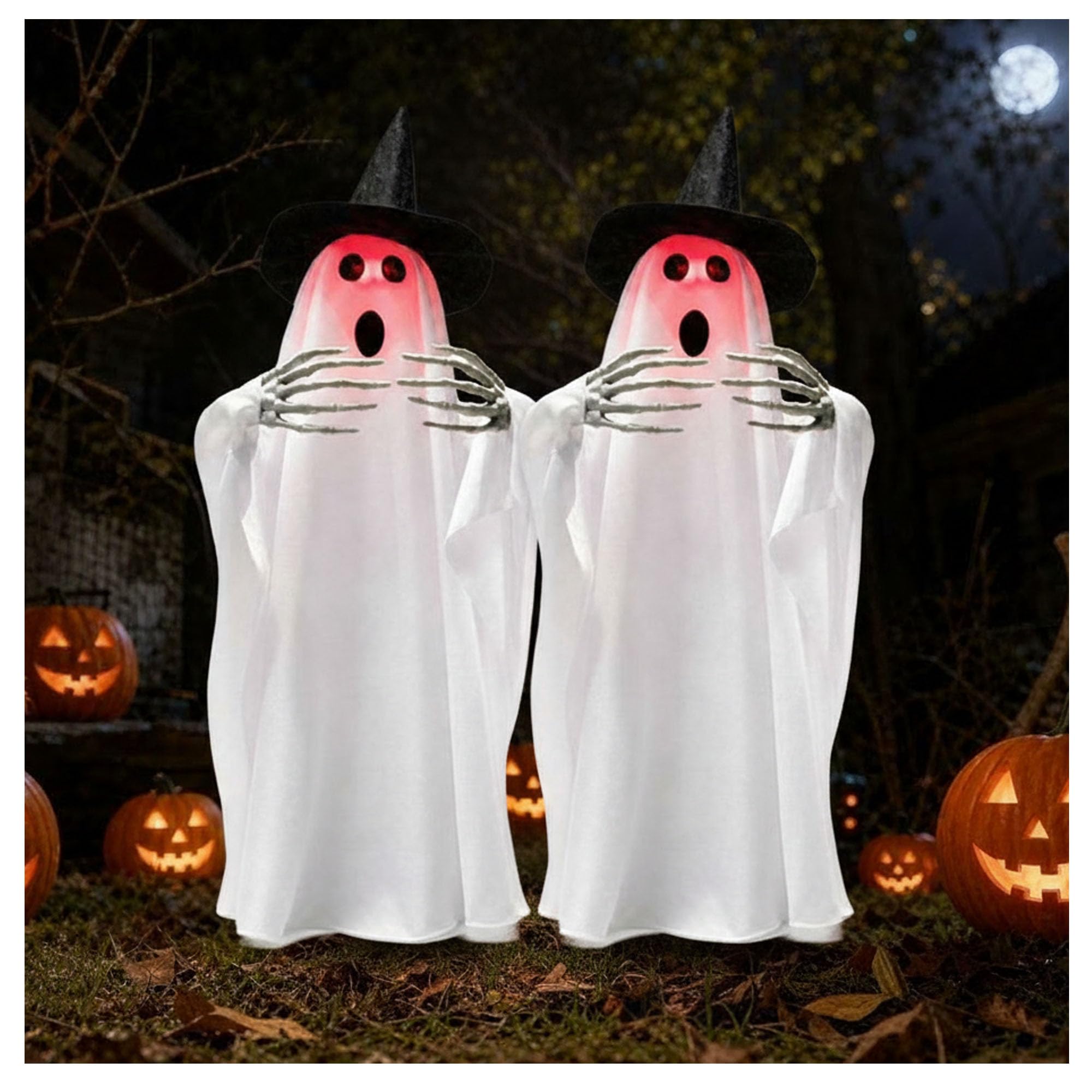 Fantôme animé d'Halloween debout 65 cm avec mains squelettiques