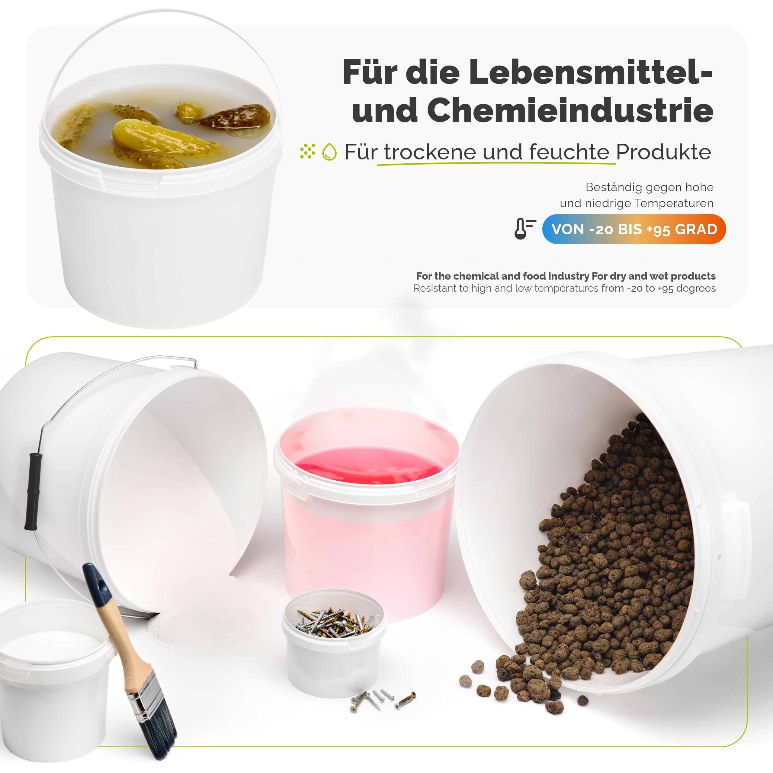 Garronda Eimer mit Deckel 20 L für die Lagerung von Lebensmittel- und Chemischen Produkten 1 Stück Weiß GD-0071
