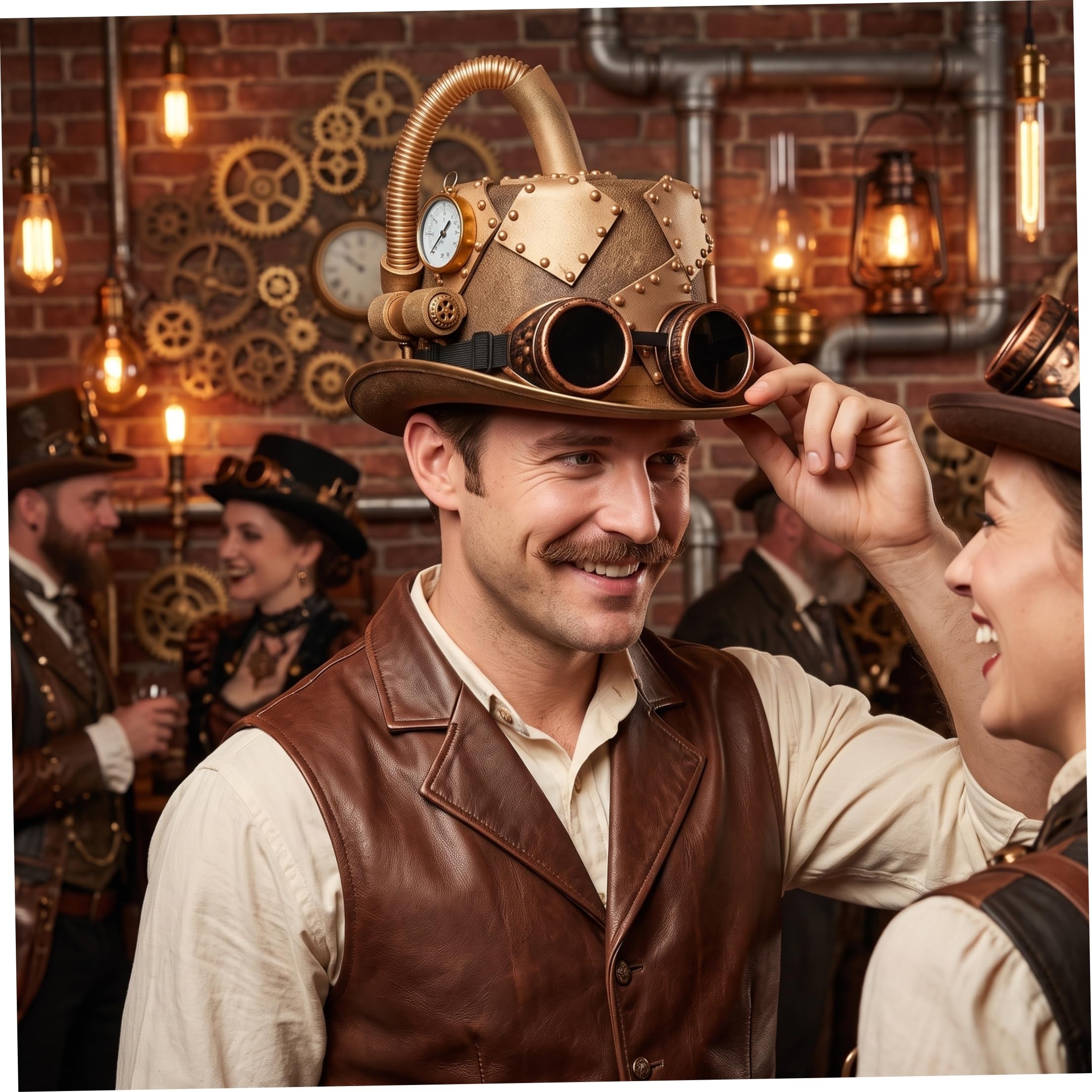 Jorzer Cappello a cilindro Accessori Steampunk, berretto gotico di Halloween, marrone