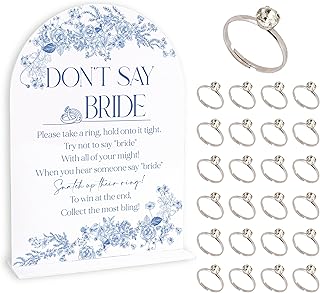 Blue Flower Bridal Shower Ring Game, 1 Sign and 50 Rings, Bridal Shower Decorations, Put a Ring on It Bridal Shower Game, Wedding Shower Games(jzxn03)