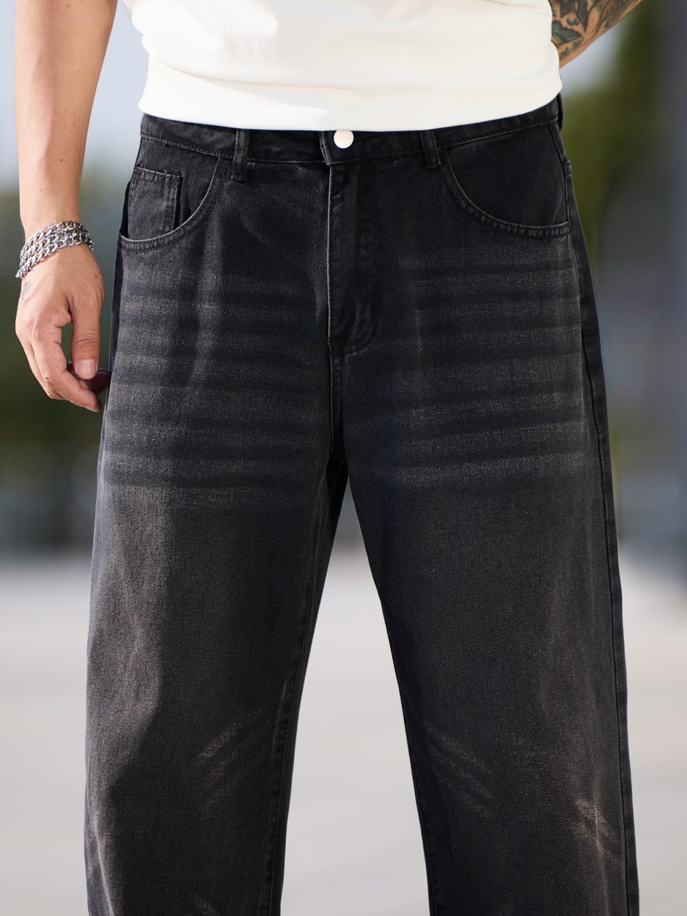Jeans Baggy Hip hop pour Hommes,Jeans Skater à Jambe Large,Pantalons en Denim à Coupe Loose,Streetwear