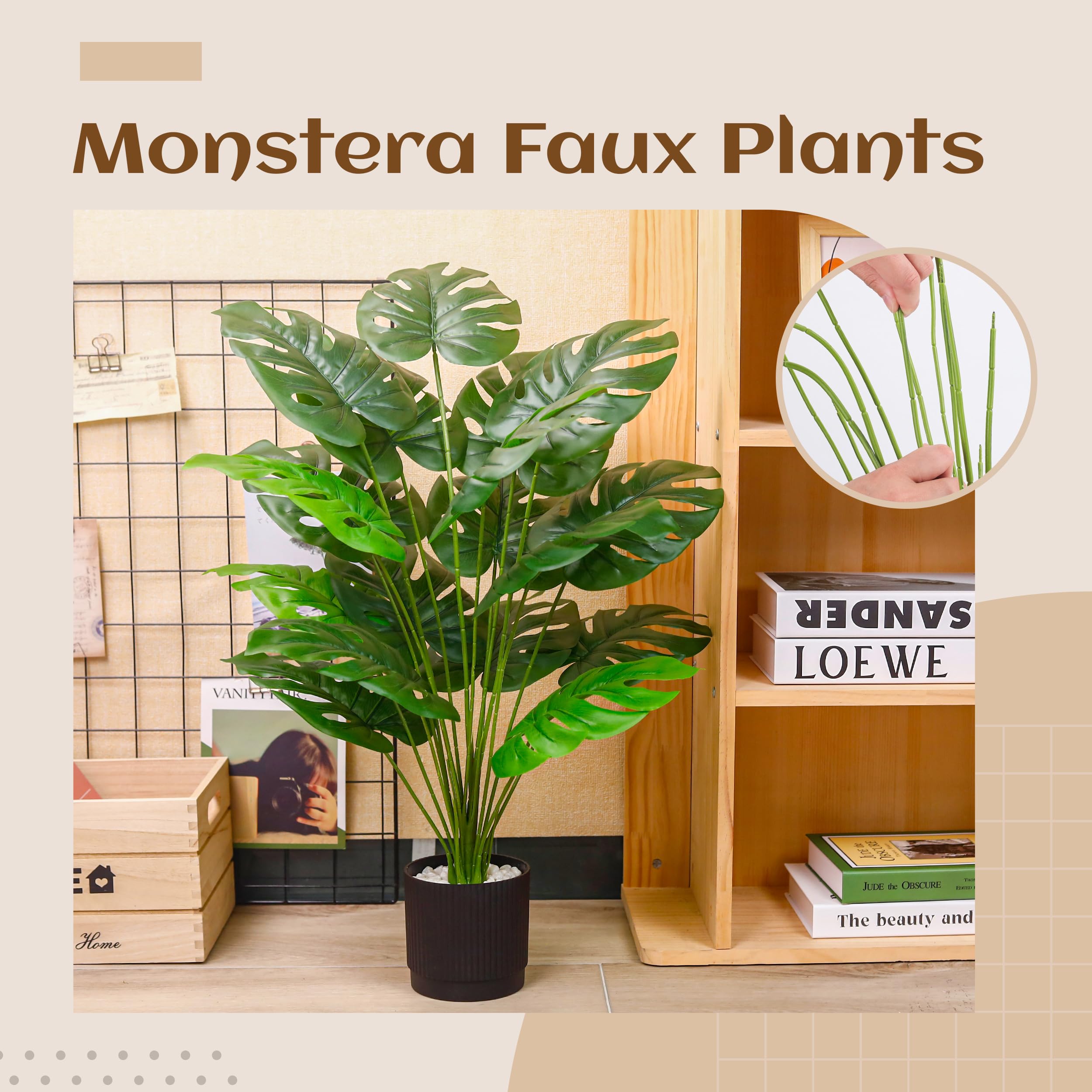 BTSD-home Plantes artificielles Monstera de 71 cm, grandes plantes artificielles hautes pour la décoration d’intérieur et d’extérieur de la maison, du bureau, de la salle de bain et de la chambre