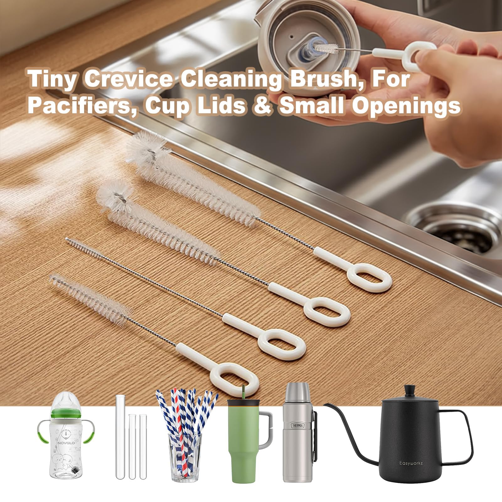 5 Size Bottle Cleaning Brush Set (5 Pack) with Hanging Ring, Scratch-Free Nylon Bristles for Bottles Straws, Teapot Spouts & Cups - Image 4
