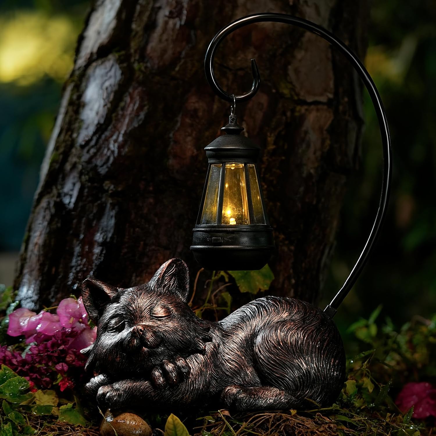 Outdoor Cat Figurine Garden Statue with Solar-Powered LED Light 13.77 Inches Tall, Gift Garden Statue Decor for Cat Lovers - Image 2