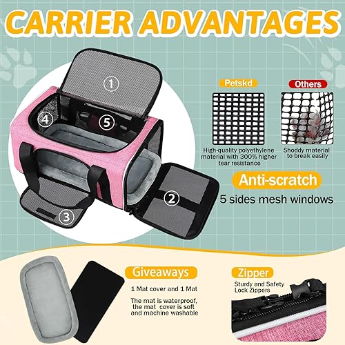 Miniatura 62 de Petskd Transportador de mascotas de 17 x 13 x 9.5 pulgadas, aprobado por aerolíneas suroestes, bolsa de viaje para gatos pequeños y perros