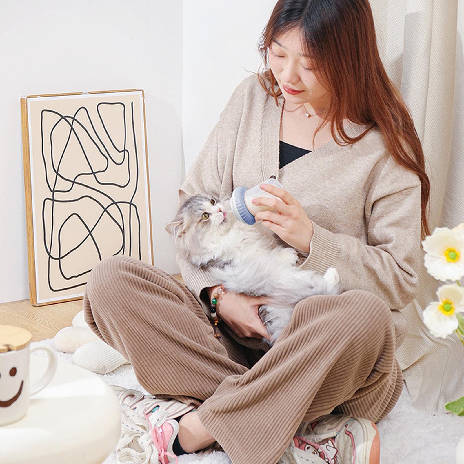 Biberón for Gatitos - Biberones ergonómicos con tetina de Silicona extraíble y biberón Lactancia(Blue)