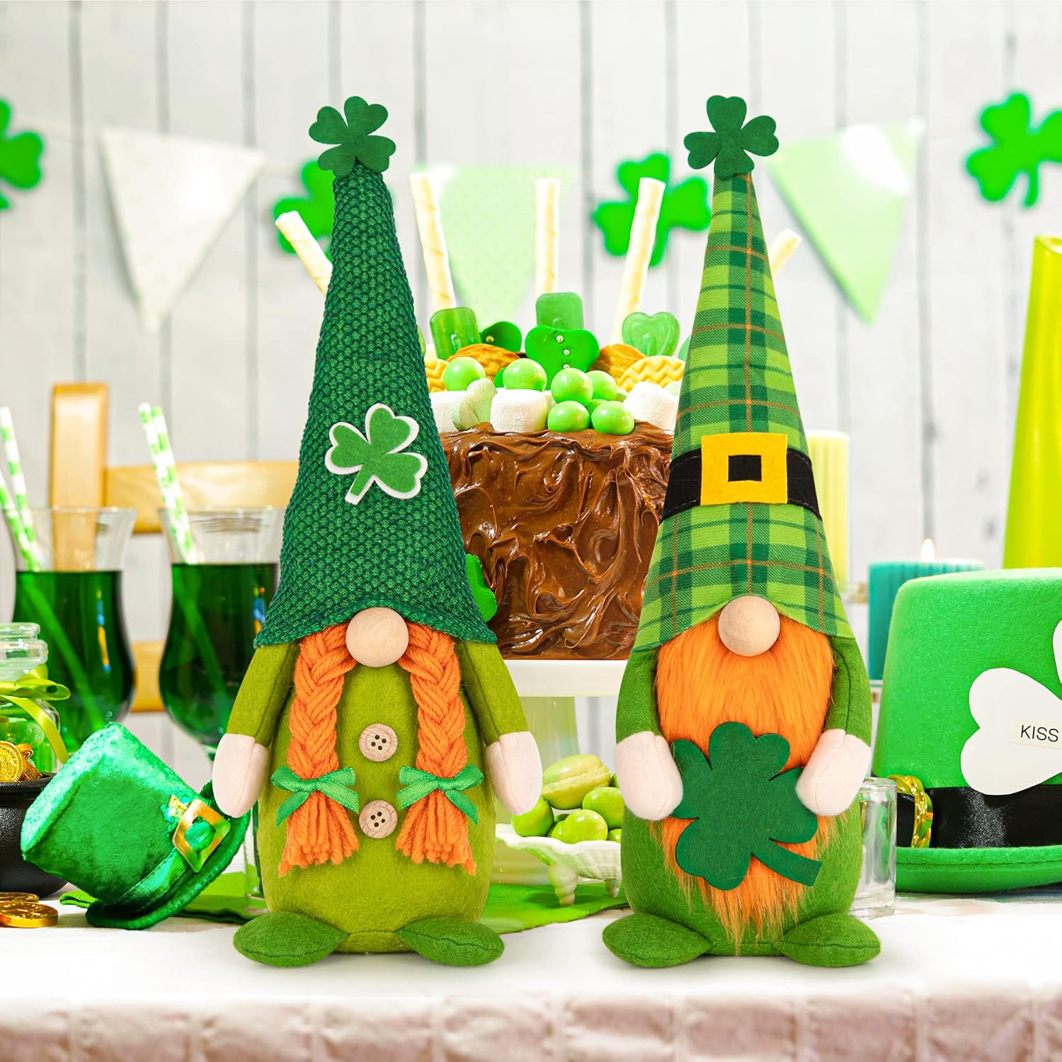 St Patricks Day Gnomes, 2 Pack St Patrick's Day Decorations for the Home, Handmade Irish Scandinavian Swedish Gnomes, Plush Shamrock St Patricks Day Gnomes Decor, St Patricks Day Gift for Tiered Tray