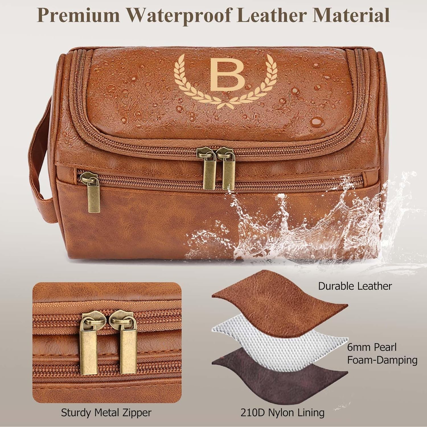 OXYEFEI Personalized Toiletry Bag for Men,Personalized Gifts for Men,Engraved Initial PU Leather Mens Toiletry Travel Shaving Travel Essentials Toiletries Bag for Him Birthday (K, Brown)