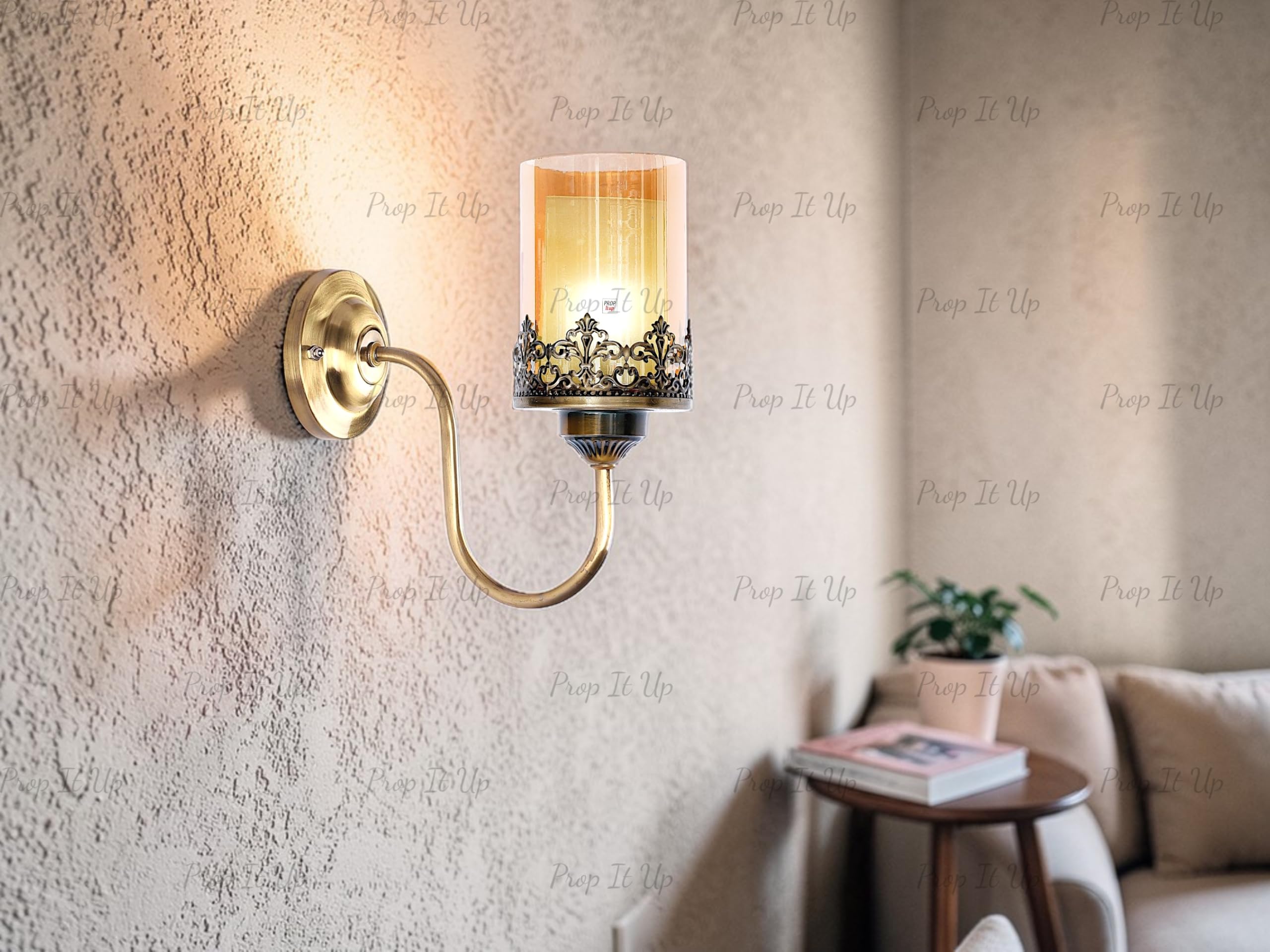 Prop It Up Antique Brass Wall Sconce with Amber Glass Shade wall lamp for Hall, Ornate Crown Detail wall Light for Home, Vintage Style Bulb not Included-image-4