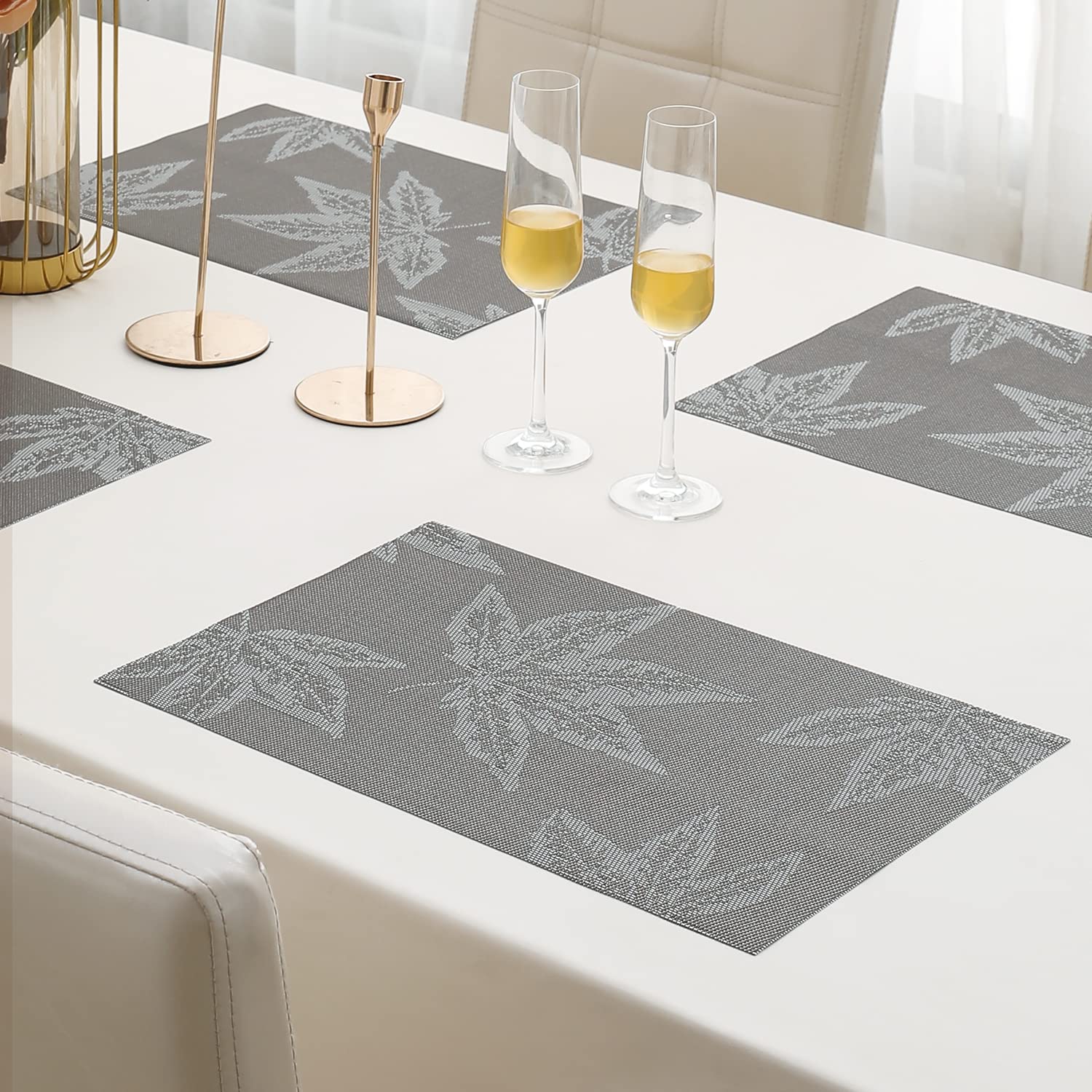 HOKIPO Geometric Grey Placemats - Set of 6 -13