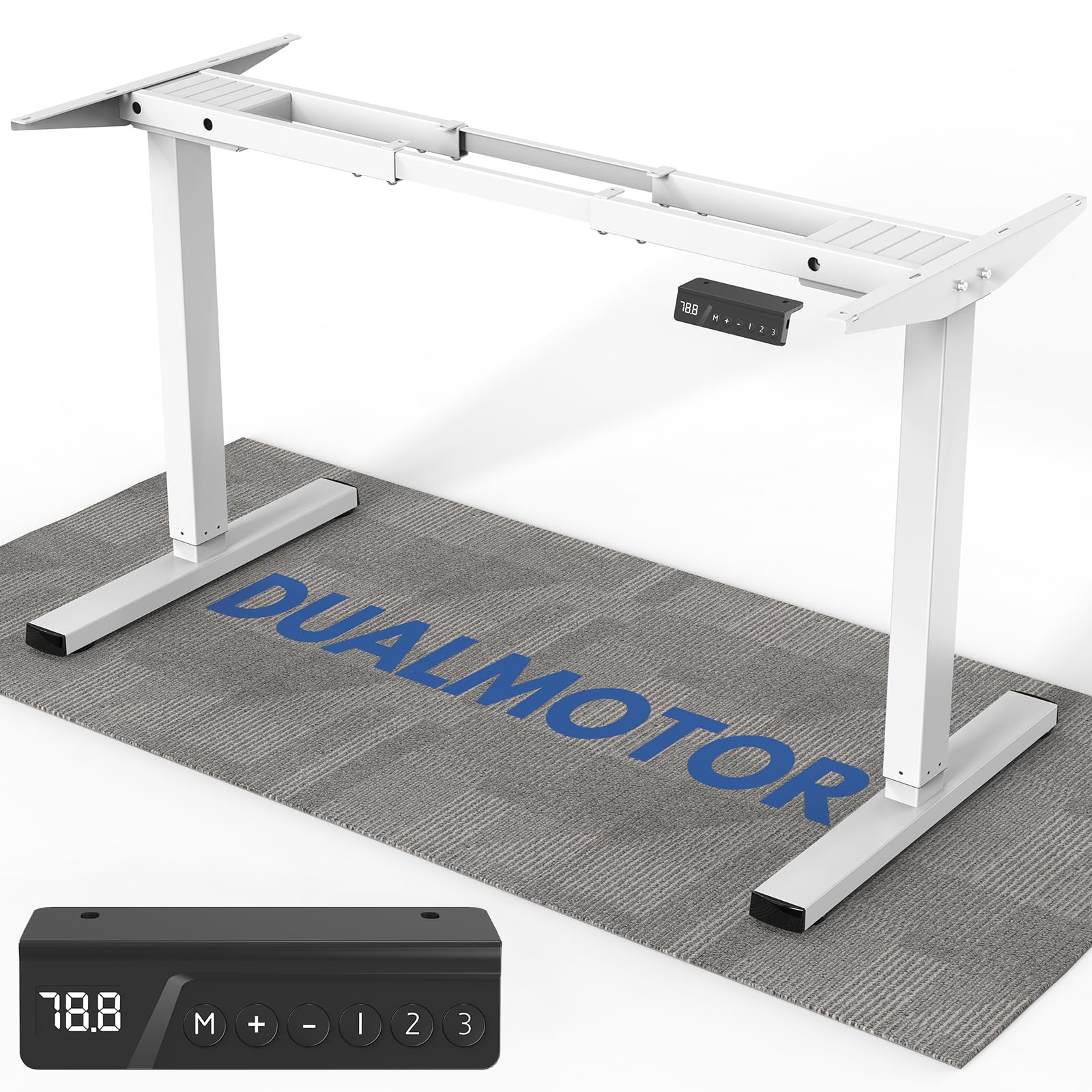Xyndyx höhenverstellbarer Schreibtisch Gestell mit 2 starken Motoren, tischgestell höhenverstellbar elektrisher mit 3 Memory-Steuerung und Kollisionschutz Funktion, Weiß