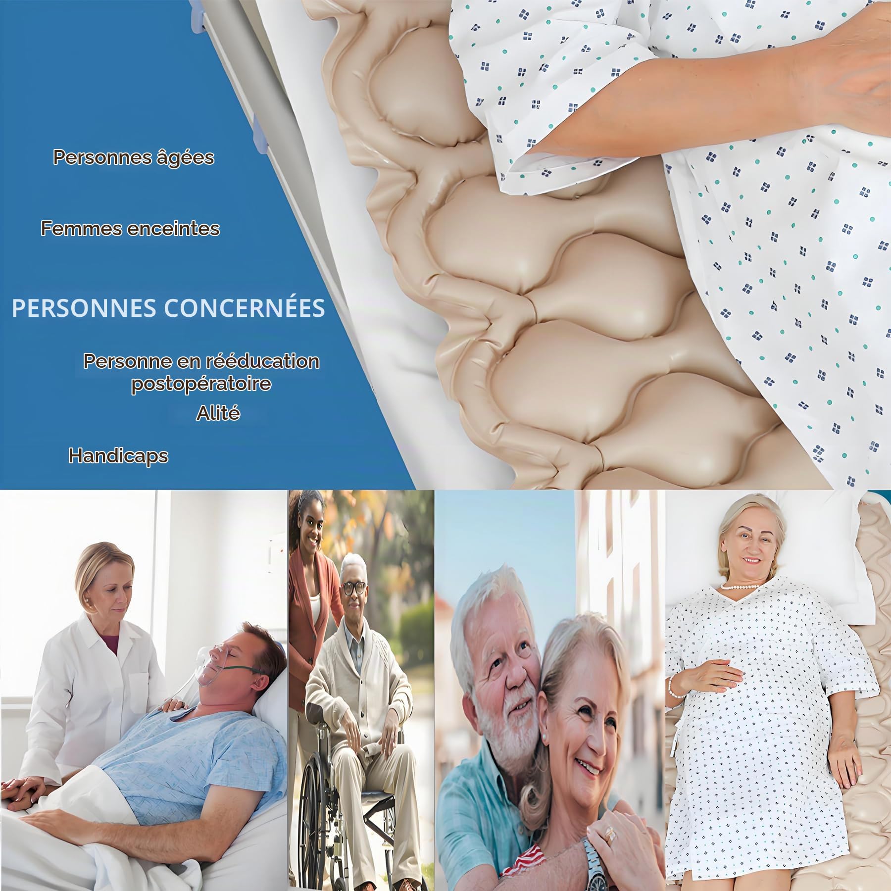 Matelas Anti-Escarres AITX avec Pompe Silencieuse, Prévention des Ulcères et Escarres, Matelas à Pression Alternée pour Personnes Âgées et Alitées - Adapté aux Lits d'Hôpital Standard