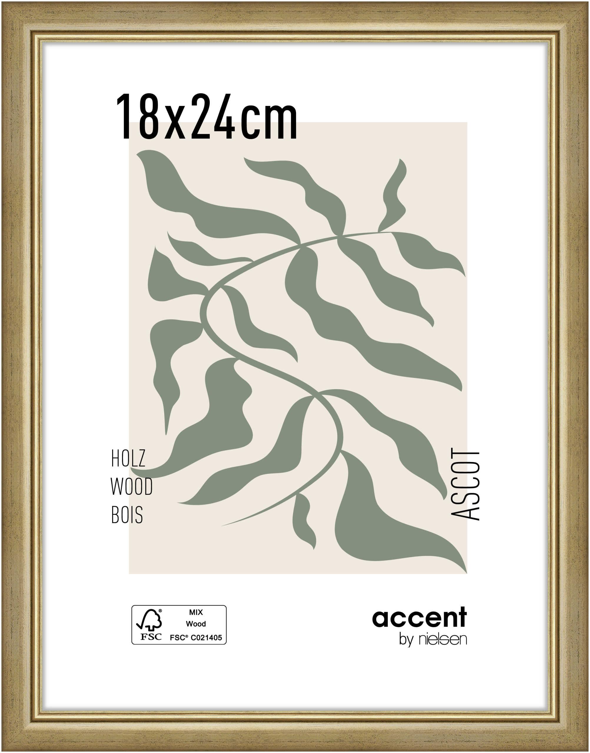 accent by nielsen Bilderrahmen 18 x 24 cm – Holz, Gold, Echtglas