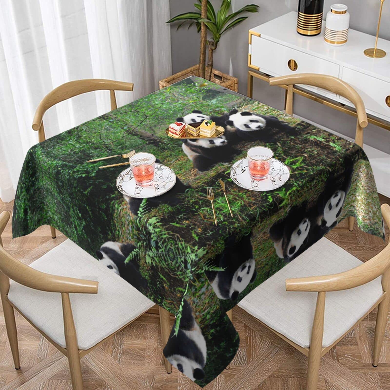 Nappe carrée panda imperméable 152x152 pour table de cuisine extérieur intérieur