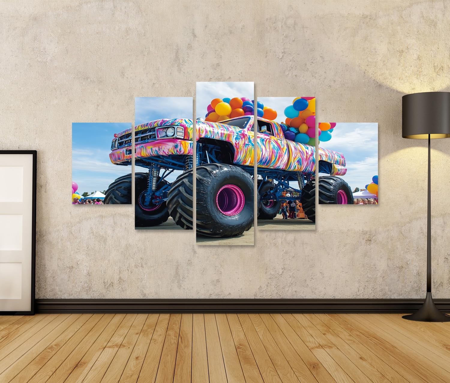 islandburner Prime Quadro su tela colorato Mostro truck Festival con palloncini e quantità immagini da parete poster