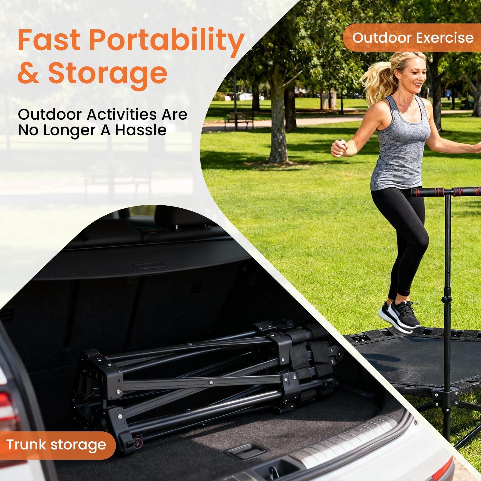 Mini Trampolino Fitness Pieghevole, Trampolino Rimbalzante Pieghevole Con Maniglia Regolabile, Silenzioso E Delicato Sulle Articolazioni, Elastici Extra Larghi, Capacità Di Peso Di 150 Kg