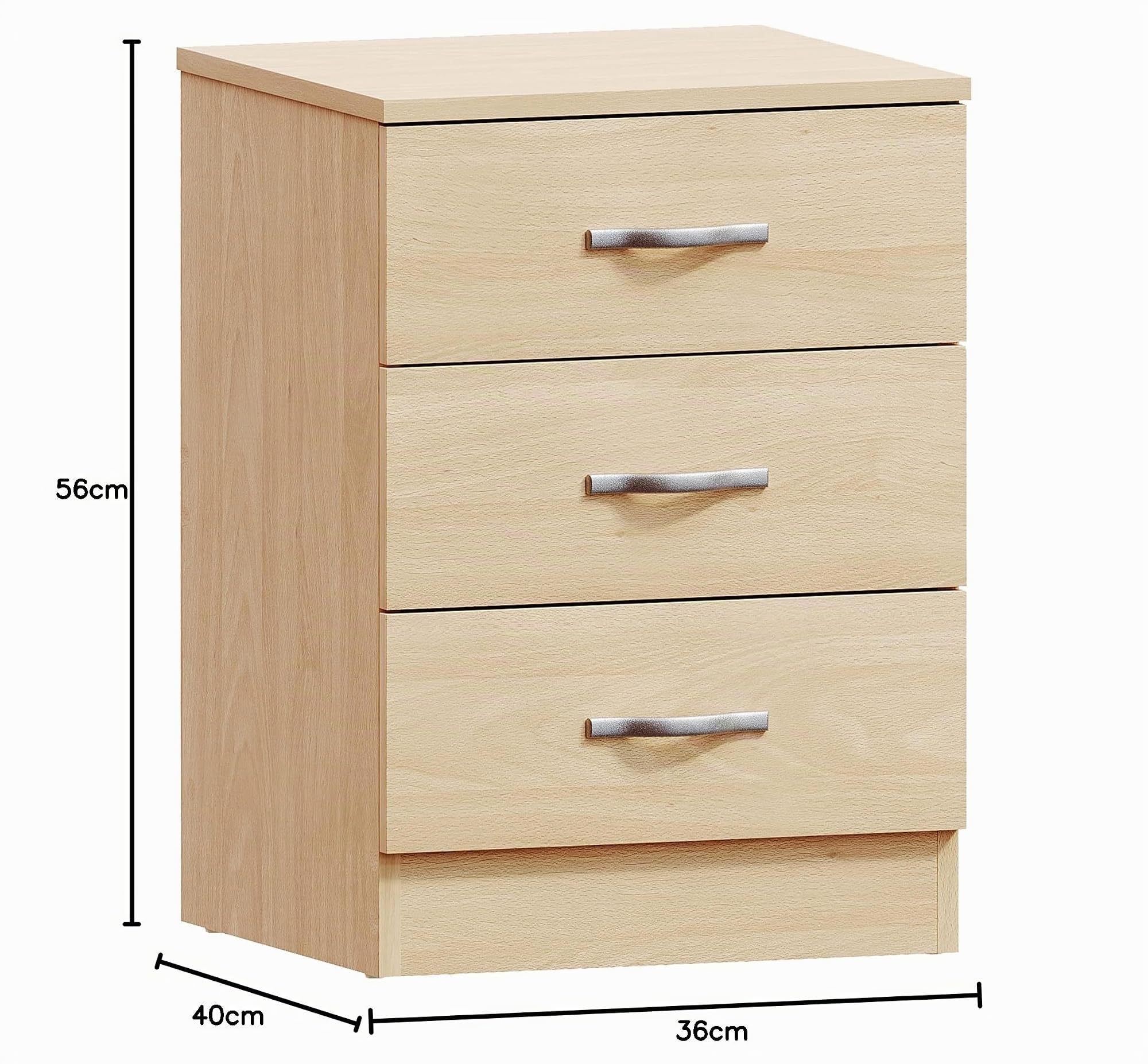 Vida Designs pino cassettiera, 3 cassetti con maniglie in metallo e corridori, sistema unico con guide, camera da letto Riano Storage Furniture