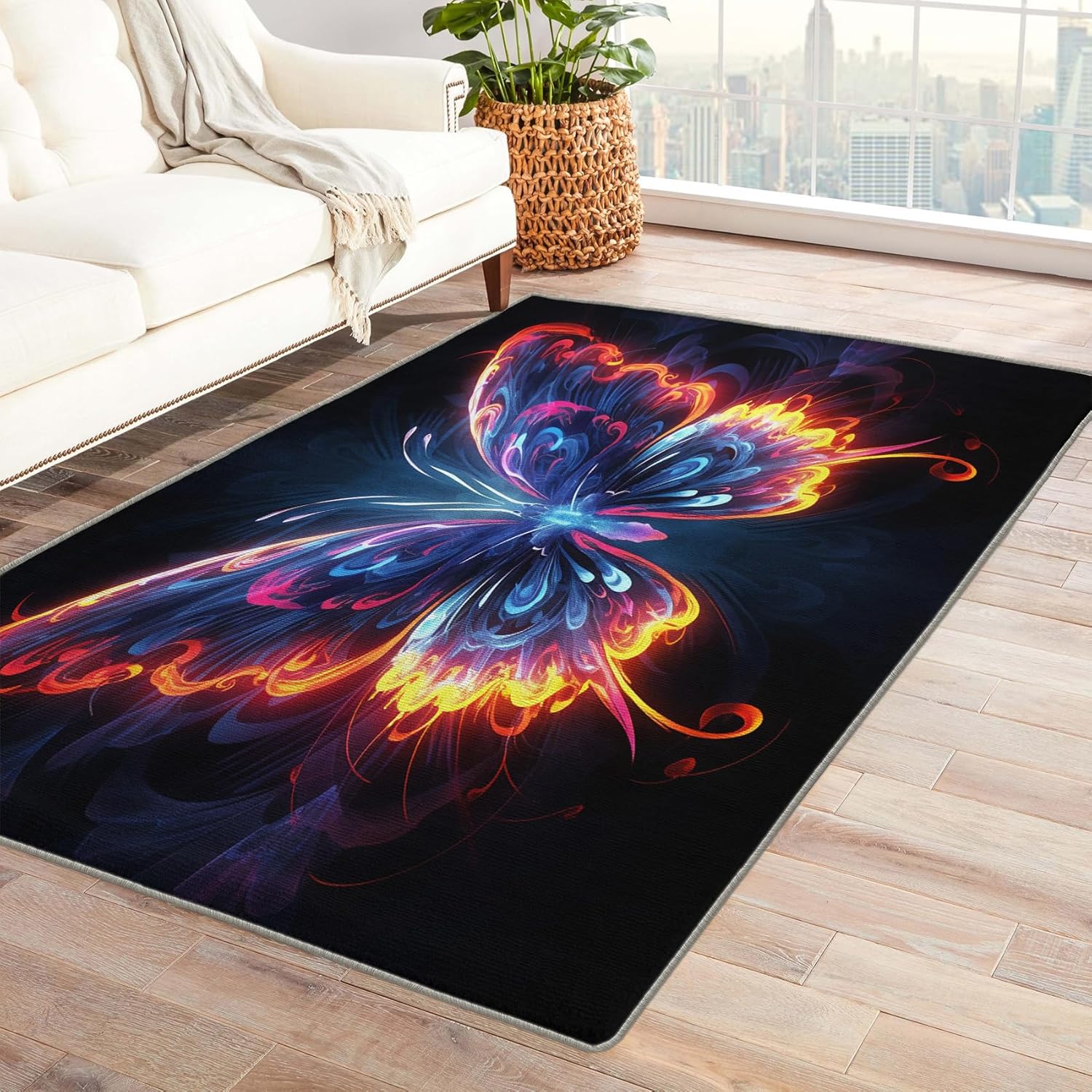Butterfly Floral Rug & Home Decor - 2x3 Rug, Taupe Rugs for Entryway Living Room Bedroom, Butterfly Flower Carpet, Washable Non Slip Soft Low Pile Indoor Door Mat & Room Decor