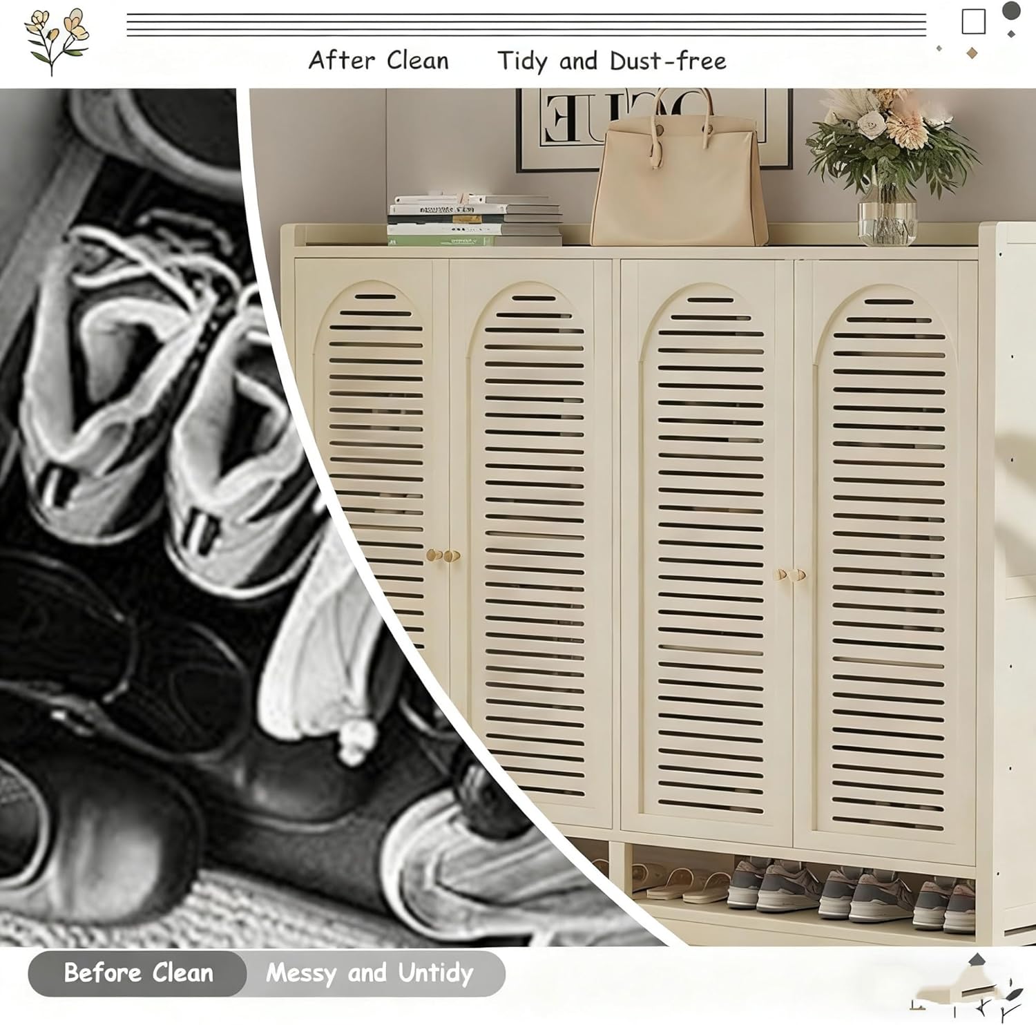 Shoe Storage Cabinet Cabinets Hallway Slim Cupboard Cupboards Hallways Slimline，8-Tier Space-Saving Shoe Cabinet, Slim Freestanding Shoe Rack for Entryway, Hidden Storage for Boots & Shoes,