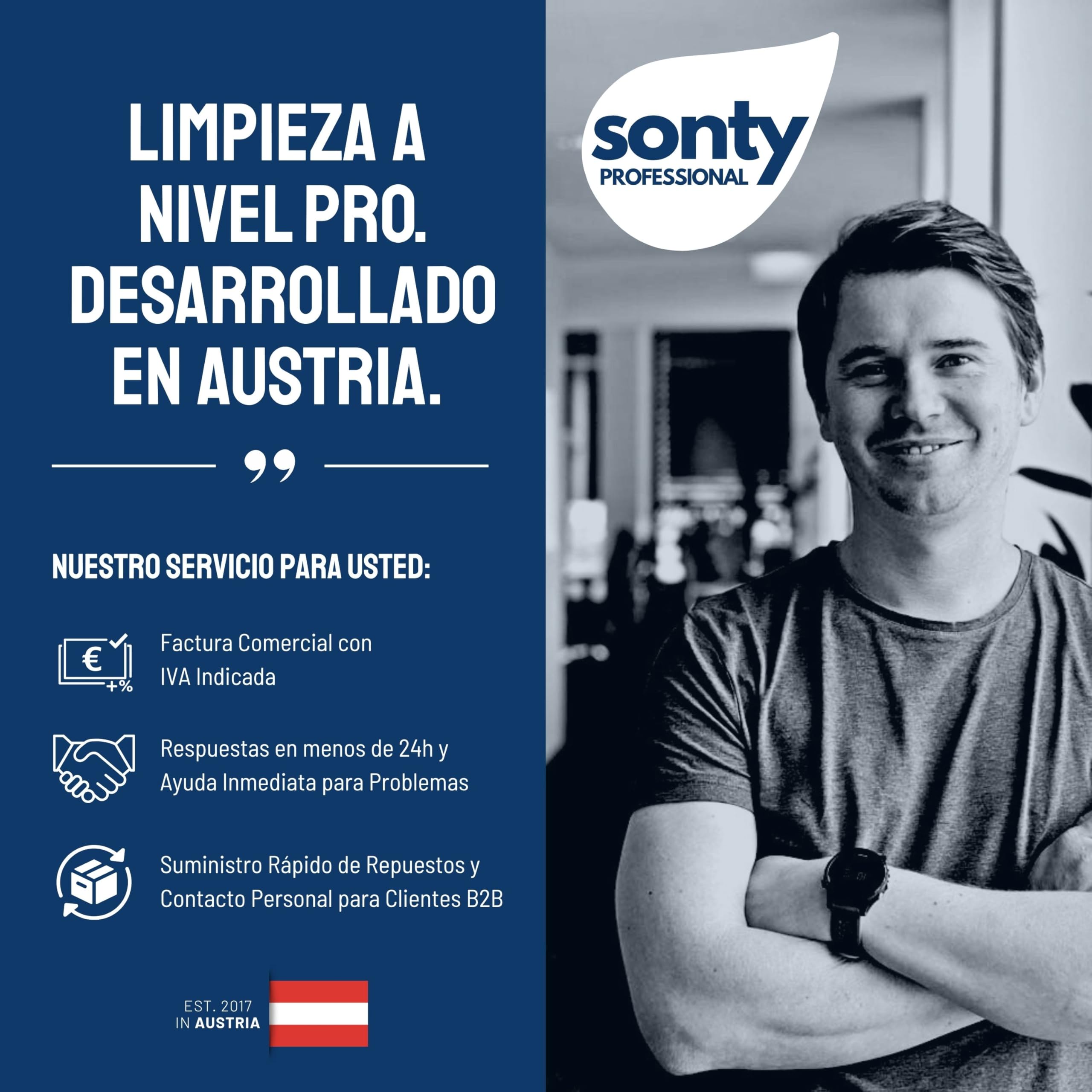 SONTY Mopa Profesional 50 cm – Fregona Plana con Soporte magnético, paño Microfibra 50 cm & Mango telescópico de Aluminio – para Limpieza Profesional, hostelería & Suelos Duros