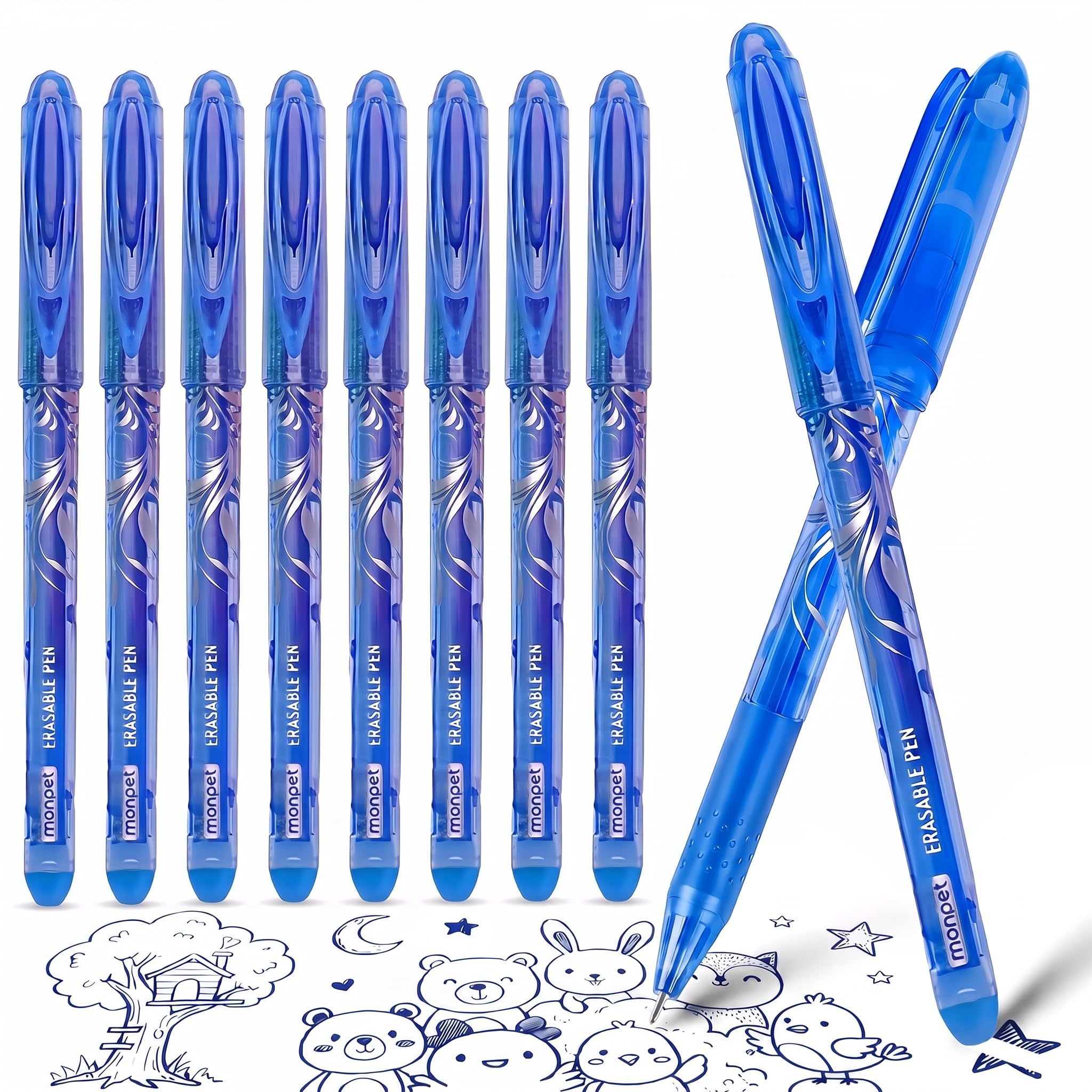 CozyNest 8ps Erasable Pens Blue, Friction Gel Ink, Erasable Gel Pens, 0.5mm