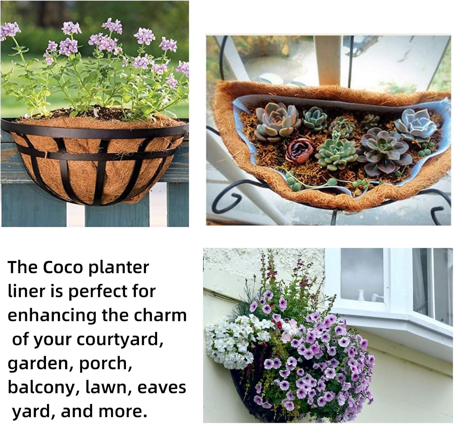 Half Round Coconut Fiber Planter Liners,4 Pack Coco Liners for Hanging Basket,12inch Coco Liner Breathable Indoor Outdoor Garden Wall Hanging Planter Insert Liner Natural Coconut Fiber Flower Baske