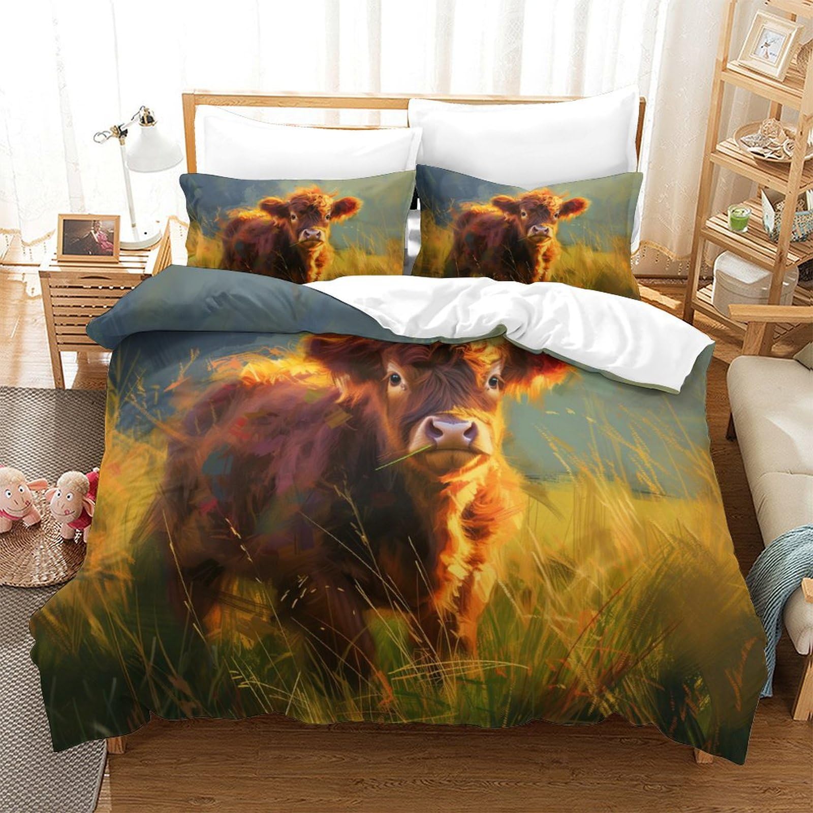 Housse de couette vache 260x220 anti-plis pour un lit king size impeccable sans repassage