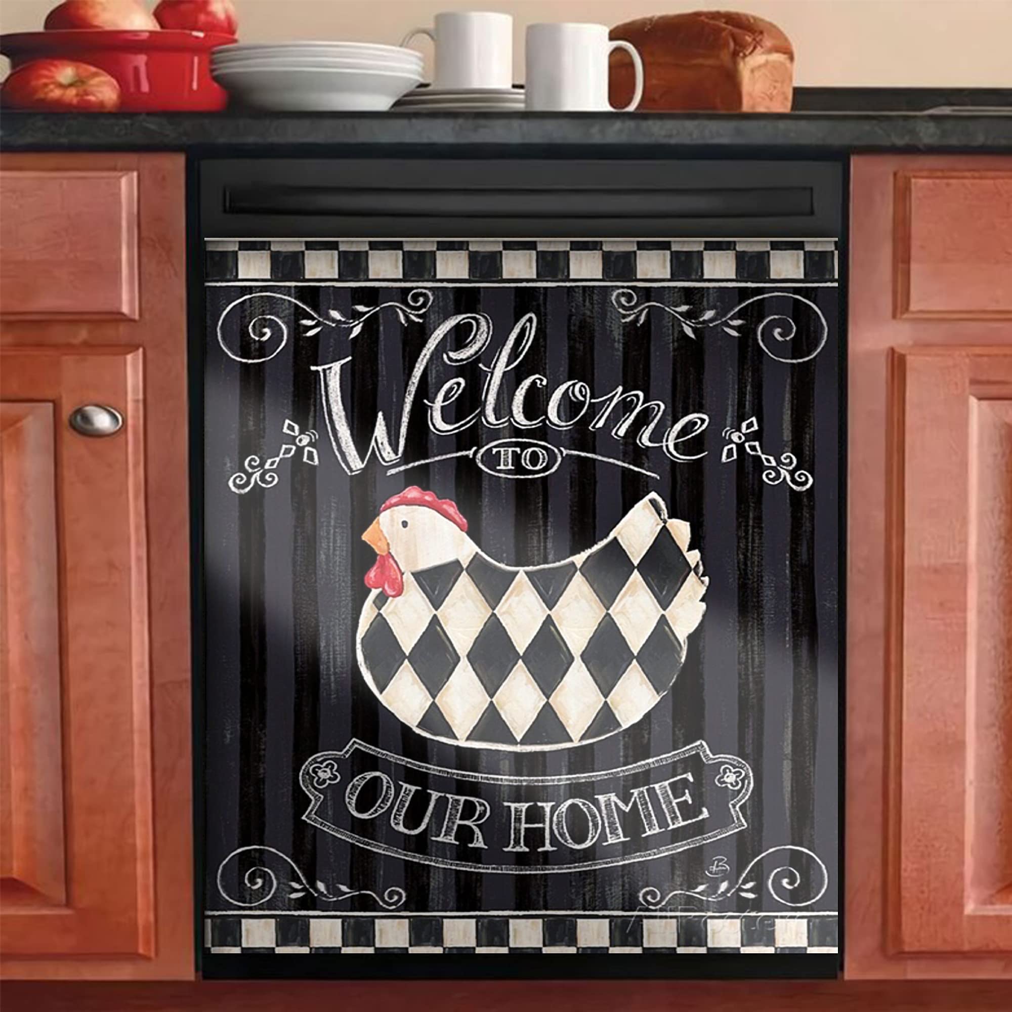 Rooster Farmhouse Dishwasher Magnet Cover - Self-Adhesive Vinyl Decal For Appliances, 23x17 Inches - View #2