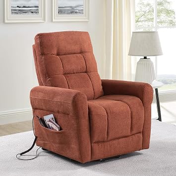 BEEY Power Lift Recliner Chair for Elderly and Adults, Remote Control Electric Recliner with Tilt & Lift Function, Chenille Fabric Reclining Chair with Side Pocket, Single Sofa for Living Room Brown