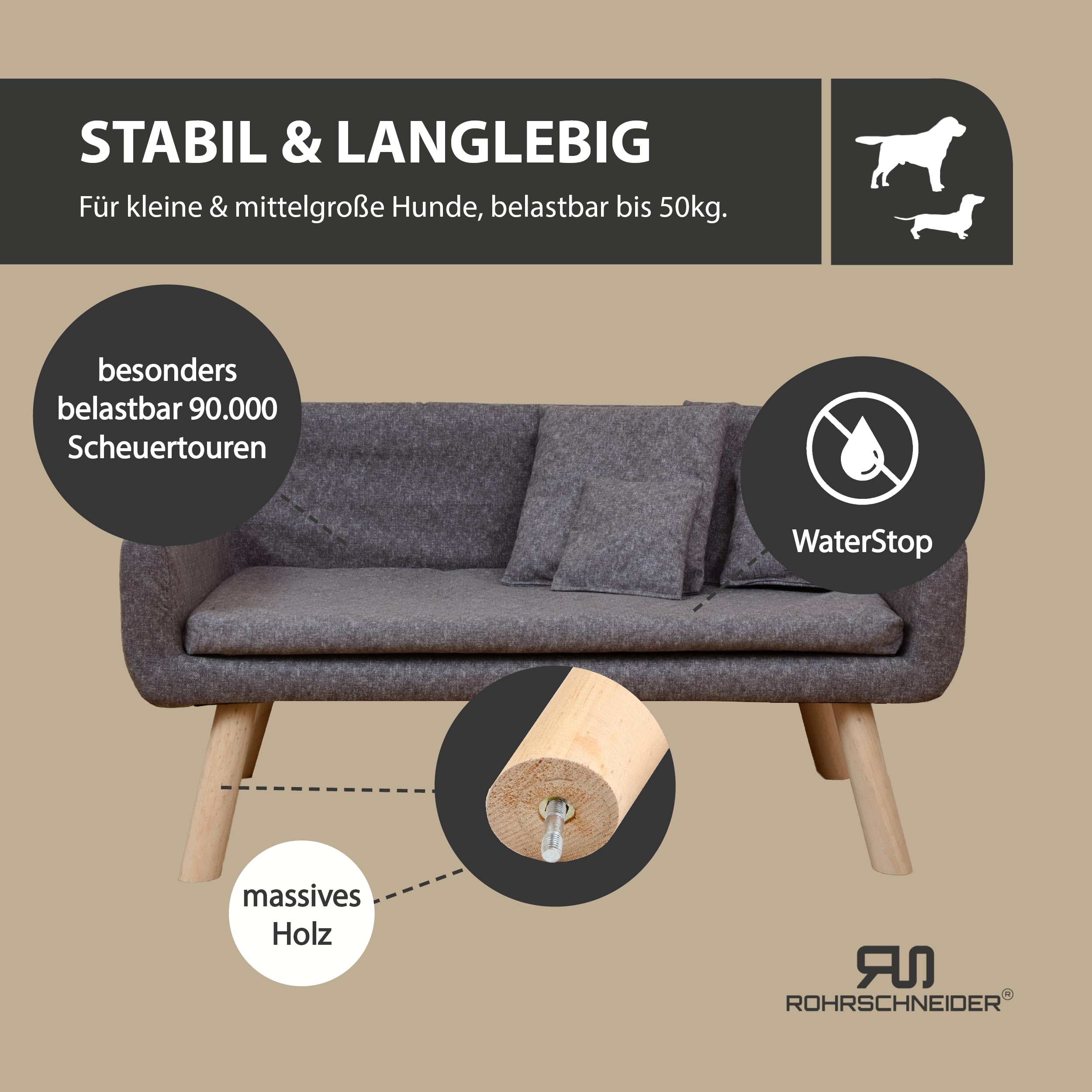 Rohrschneider Hundesofa Chicago - abwaschbar | grau + Gassibeutel