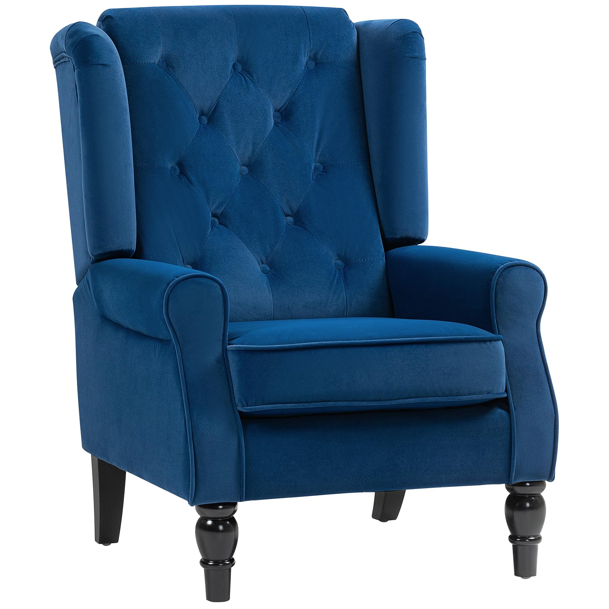 HOMCOM Wingback Accent Chair, Velvet Armchair with Thick Spring Cushion, High Back, Solid Wood Legs, Retro Button Tufted Reading Chair for Living Room, Bedroom, Blue โ image 1