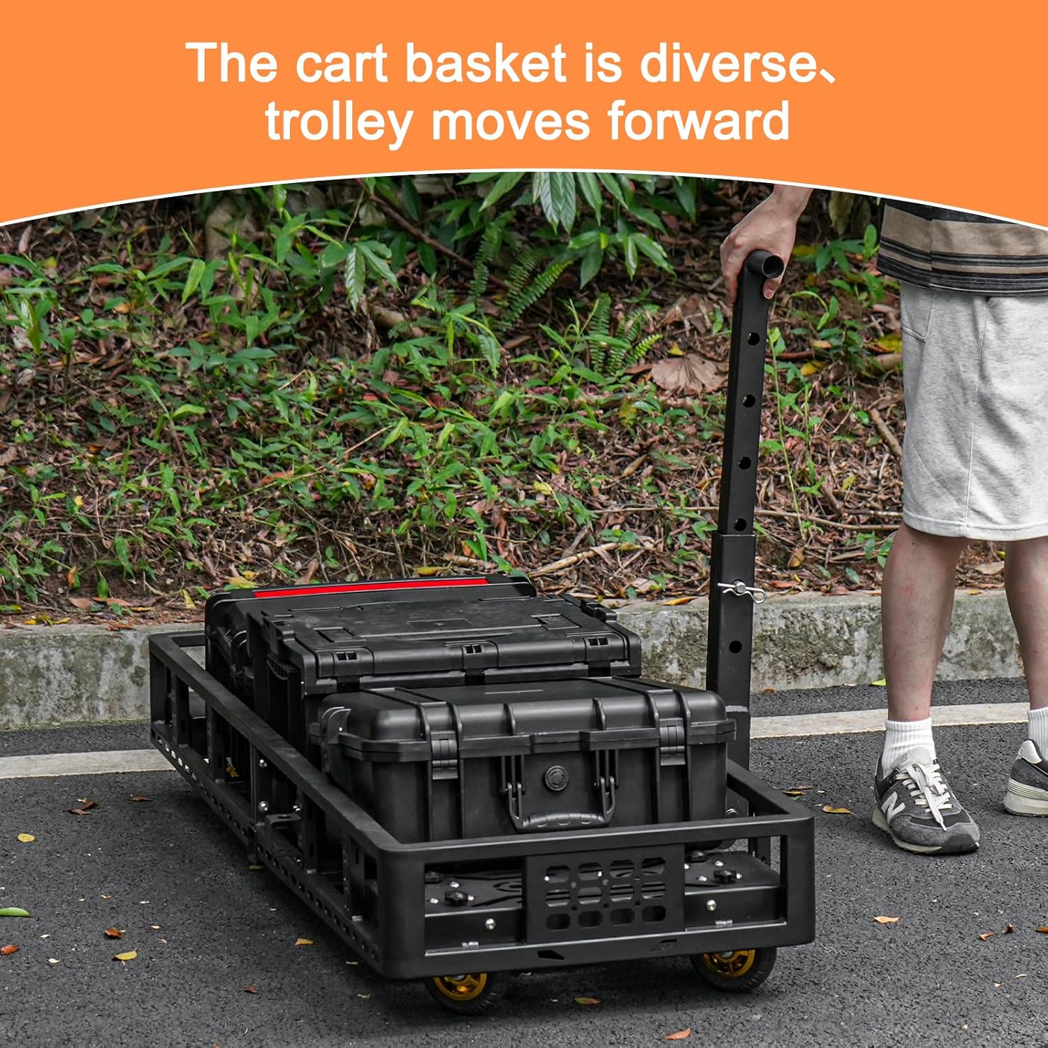Foldable Hitch Cargo Carrier with Wheels and Handle, 550lbs Capacity Trailer Hitch Mount Basket, Heavy Duty Steel Rear Luggage Rack for 2" Receiver, Tow Hitch Cargo Basket for SUV Truck RV Camping
