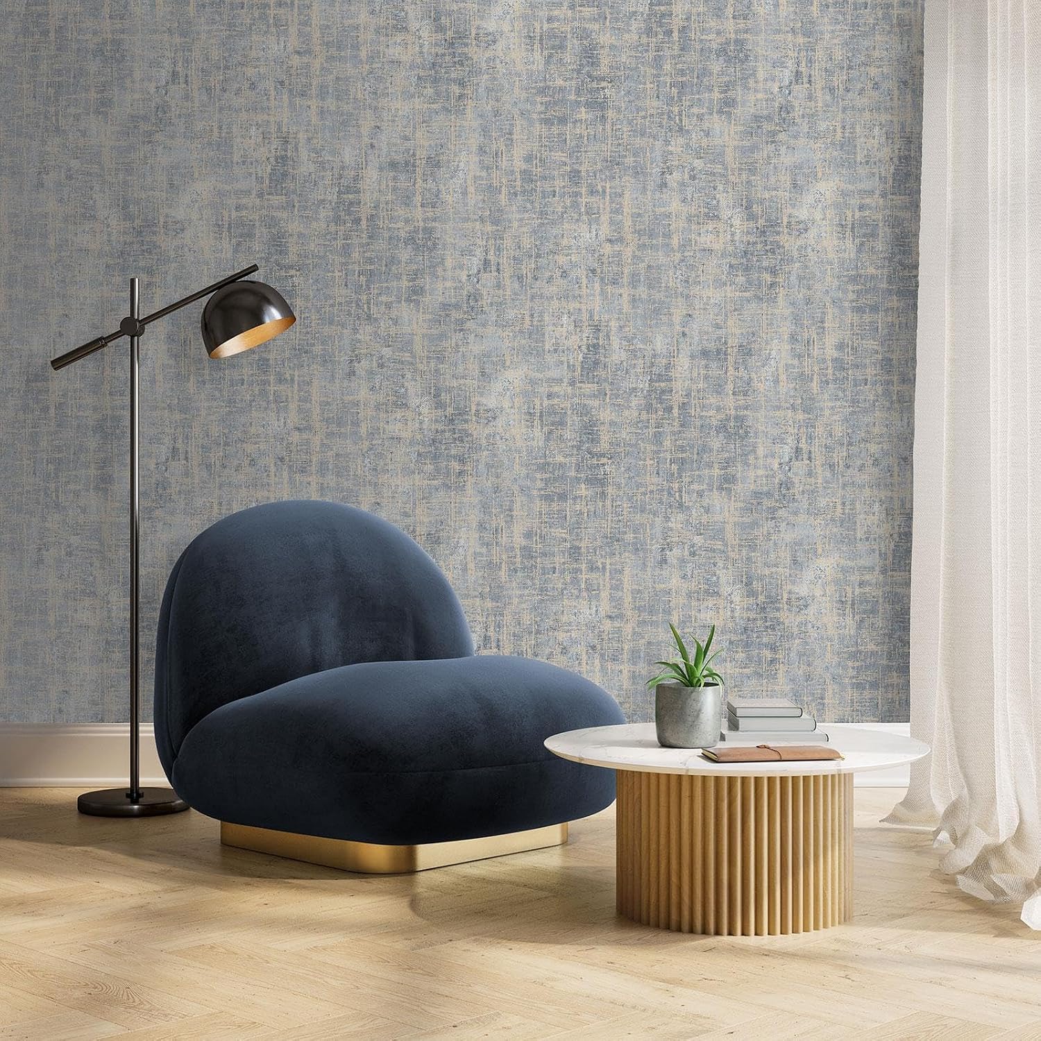 Muriva Etta Texture Industrial Style Stone Effect Wallpaper Blue (225501)