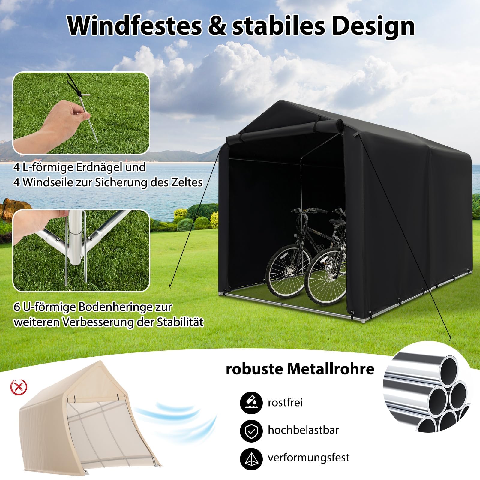 Abri De Garage Extérieur étanche FANTASK 160x218x164cm - Porte Zippée, Cadre Acier Galvanisé - Gris Foncé