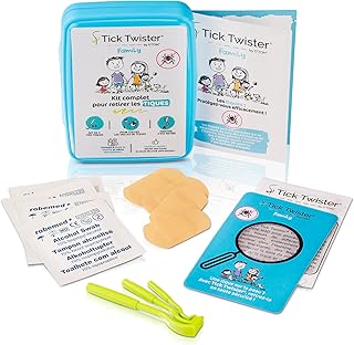 Tire Tique pour Chien, Chat et Humain – Kit Complet avec Pince à Tique (set de 3), Lingettes Désinfectantes, Pansements, Loupe et Boîte de Rangement pour Toute la Famille