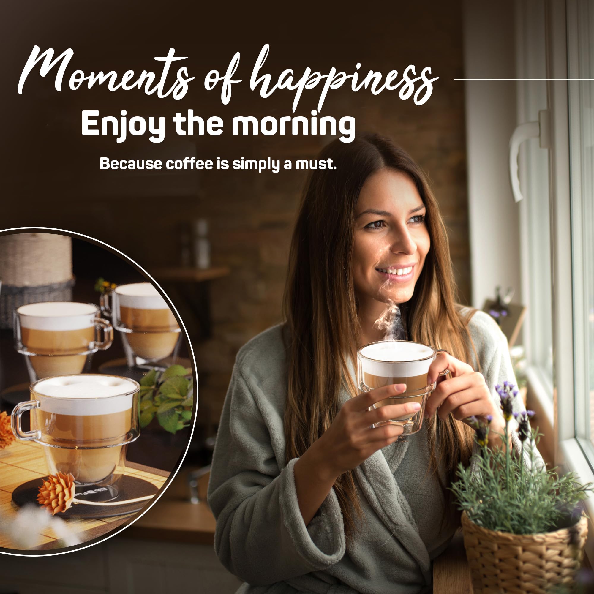 ElbFuchs® Zestaw szklanek do latte macchiato z podwójnymi ściankami [4x 350 ml] MOŻLIWOŚĆ SZTAPLOWANIA | szklanki termiczne | idealne do cappuccino, kawy i herbaty