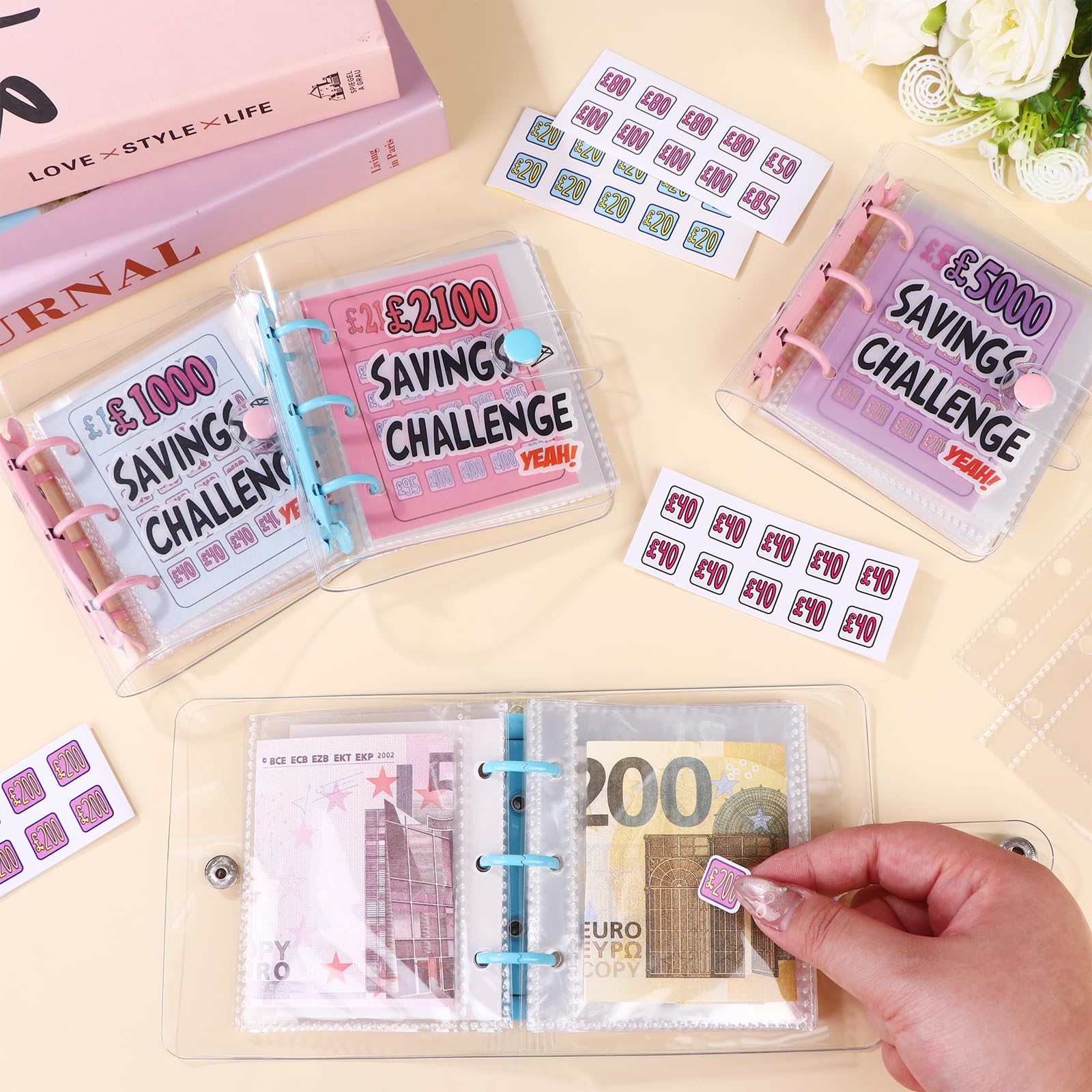 4 Pcs Mini Money Savings Challenge Binder, 5000 2100 1000 500 Cash Envelopes Reusable Money Saving Wallet with Cash Stuffing for Planning, Fun & Easy Saving for Office, Home, School - Image 3