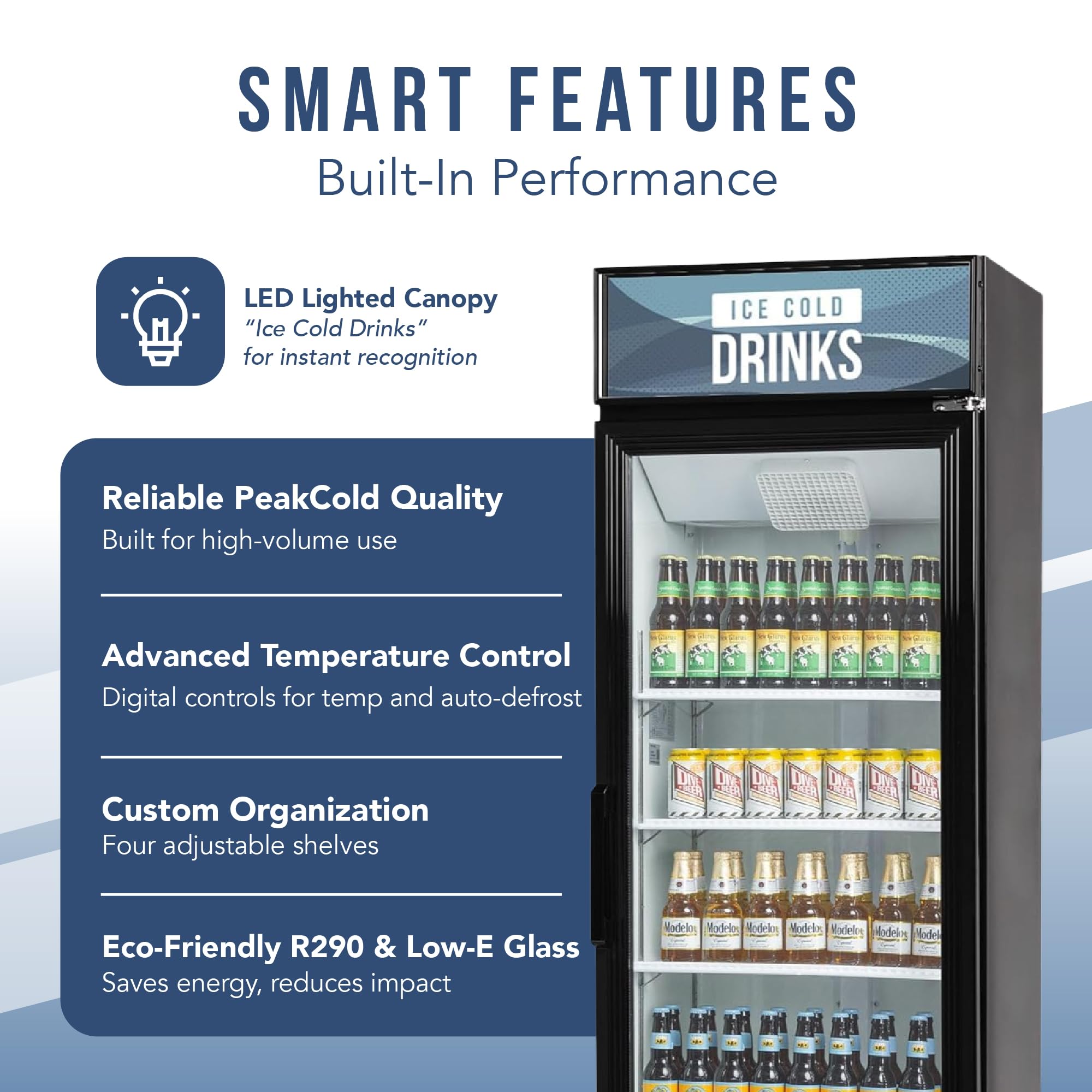 Peakcold 1-Door Display Refrigerator - 14 Cubic Ft, Energy Efficient, Black Merchandiser Refrigerator With Glass Door, White Interior & LED Lighting - Commercial Display Cooler on Fridge.com - View 4
